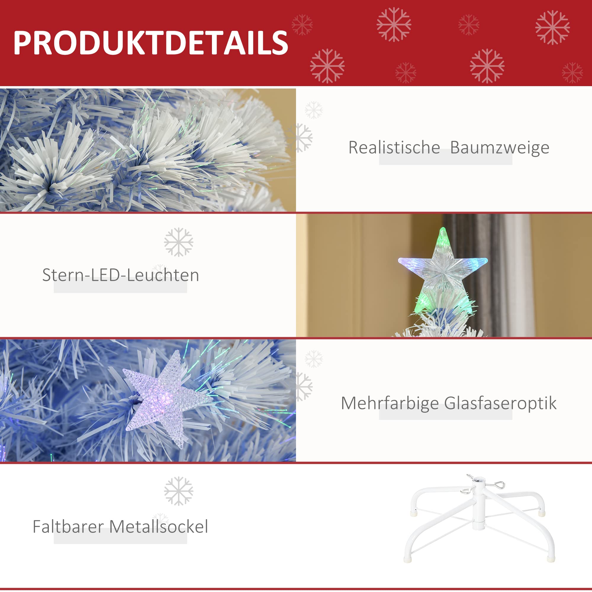 HOMCOM Künstlicher Weihnachtsbaum 120 cm Christbaum mit LED Weiß+Blau