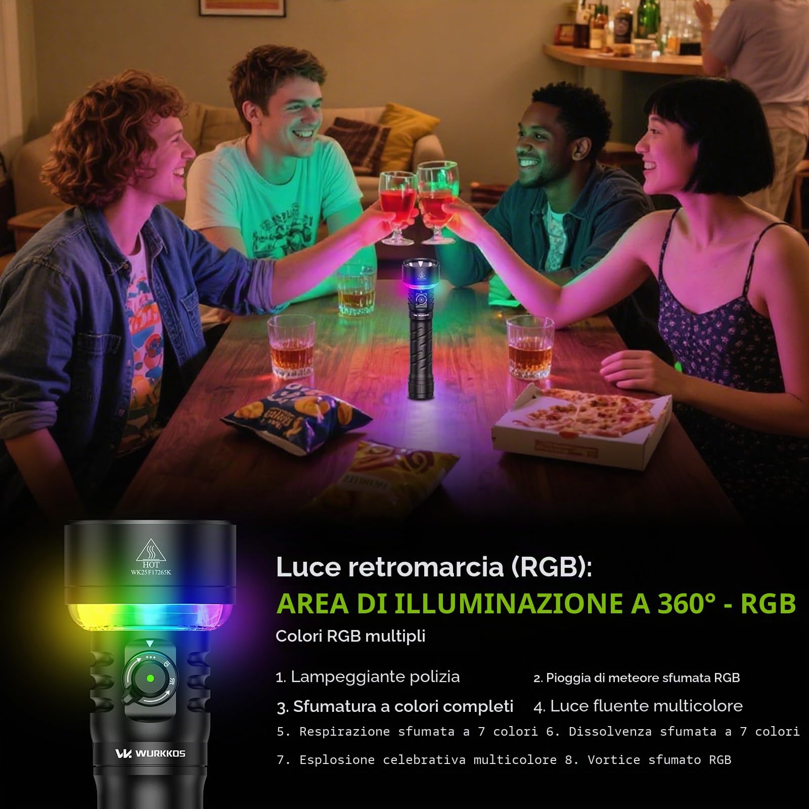 Wurkkos TS27 Torcia Led Ricaricabile Illuminazione Bidirezionale 3200 Lumen | Potente Flashlight 845m, USB C Ricaricabile, IP68 Impermeabile per Campeggio Escursionismo Trekking Outdoor-Black