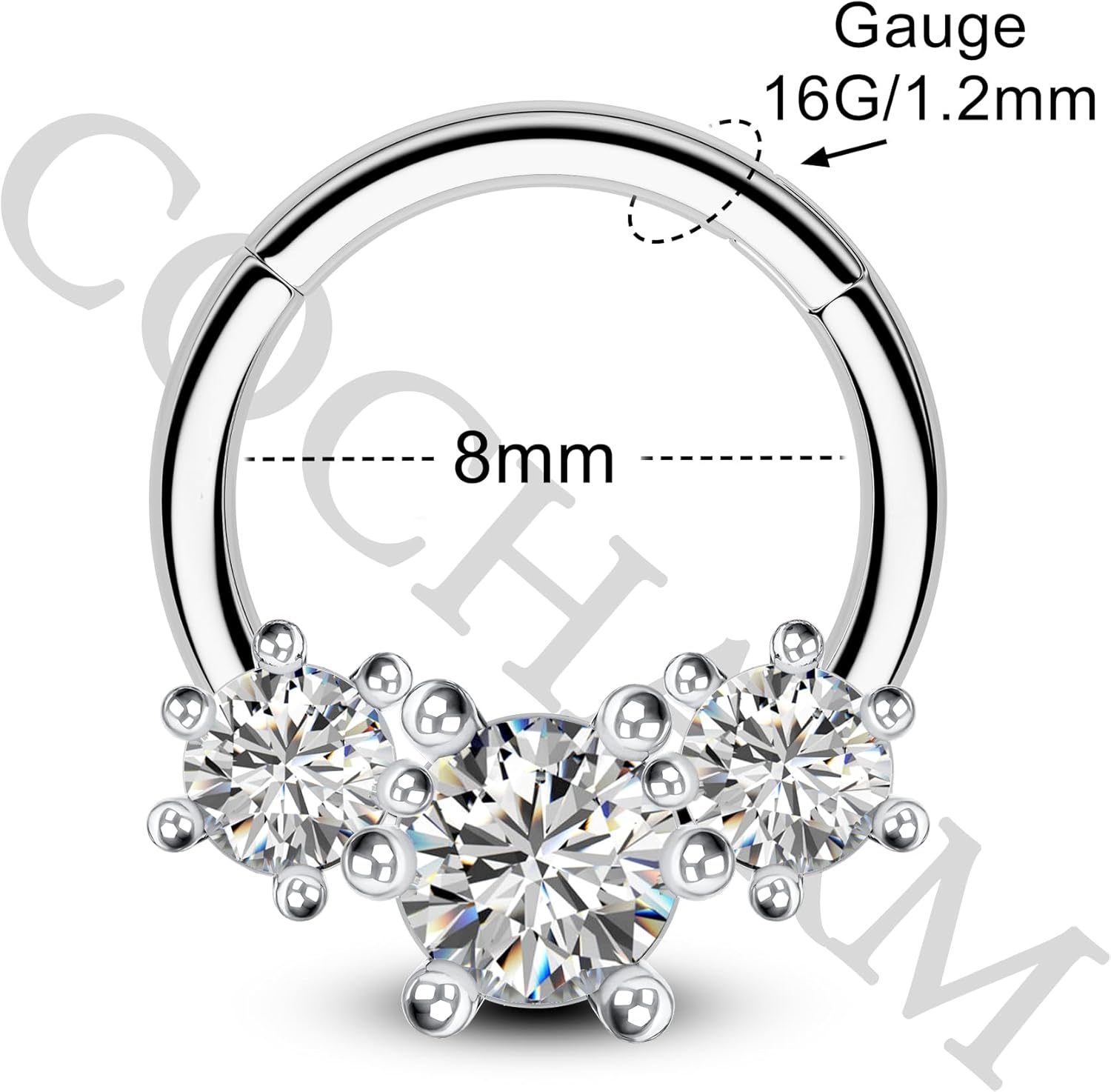 COCHARM Cluster Daith Earrings 16 Gauge Septum Ring 8MM/10MM Daith Piercing Flower Rings Surgical Steel - Image 4