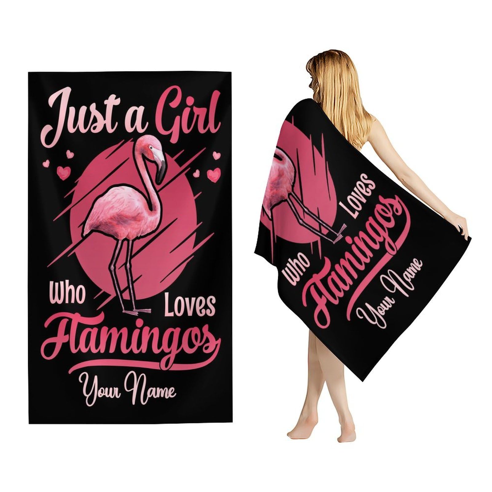 PAKKITOP Flamingo Beach Towels with Names for Women Girls, Custom Towels for Kids Adults, Aesthetic 30x60 Inches Personalized Beach Towel for Beach