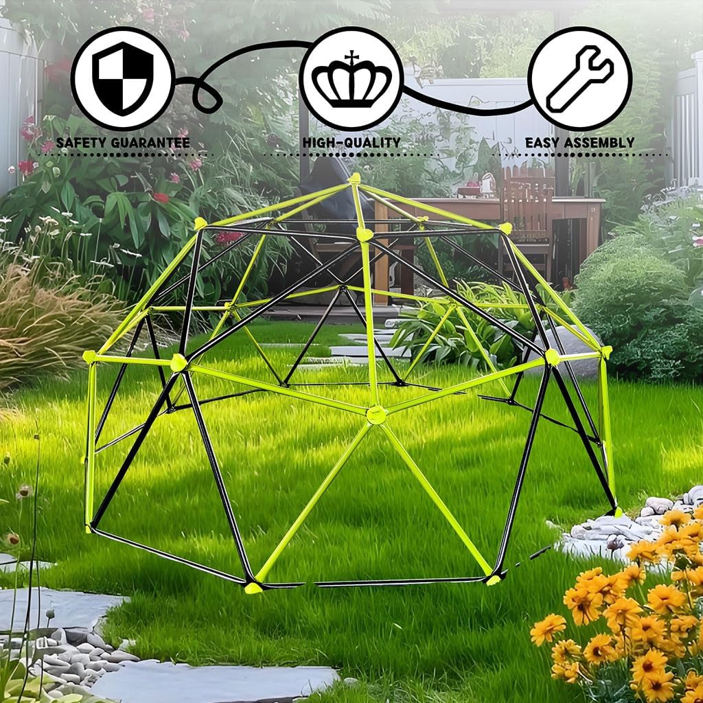 Climbing Dome, 10FT Geometric Dome Climber with Hammock and Swing,Outdoor Jungle Gym for Kids with Colorful Climbing Stones for Outdoor Backyard Play Equipment