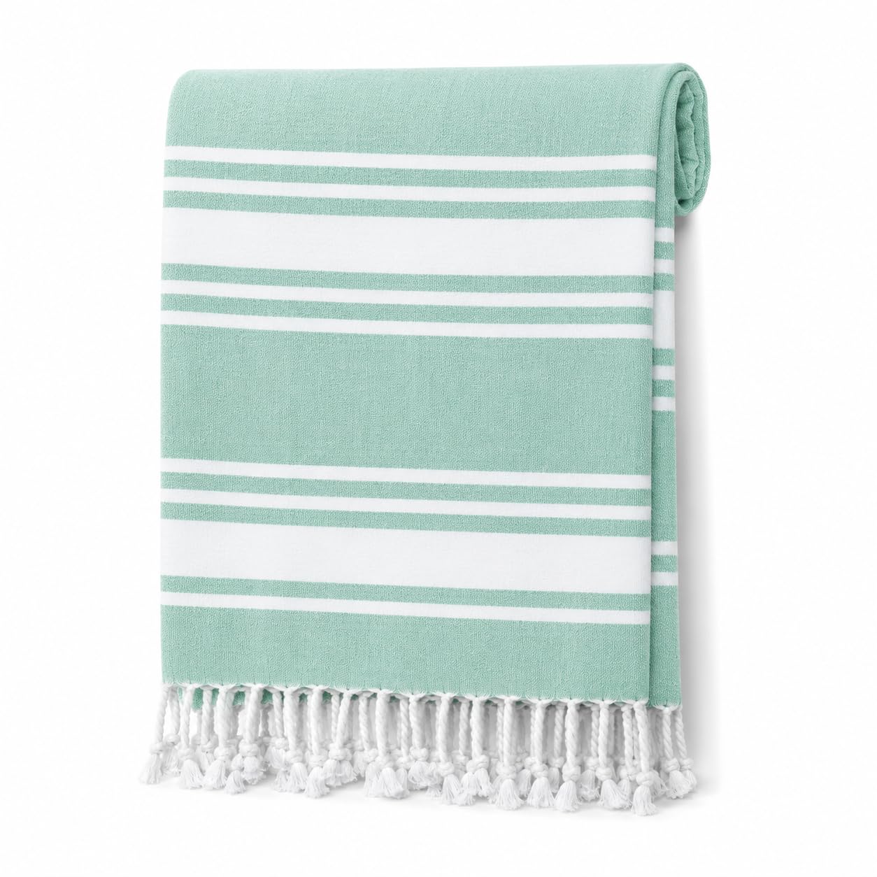Adore Hammam Beach Towel 90 x 170cm - Green Stripe Turkish Style - Cotton Rich Lightweight Large Quick Dry Travel, Pool, Sauna & Holiday Towel