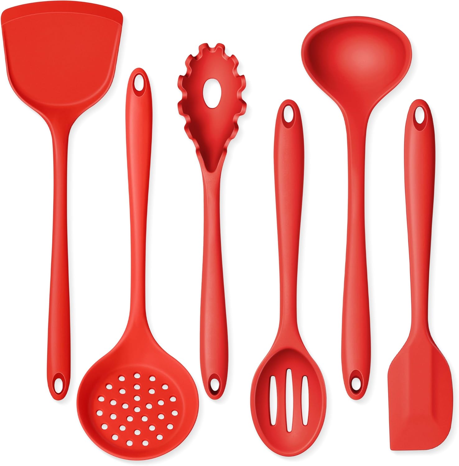 Silicone Cooking Utensils Set Red Kitchen Utensils 6 Pcs Set Heat Resistant Kitchen Tool Kit – Nonstick Cookware Friendly & Non Toxic