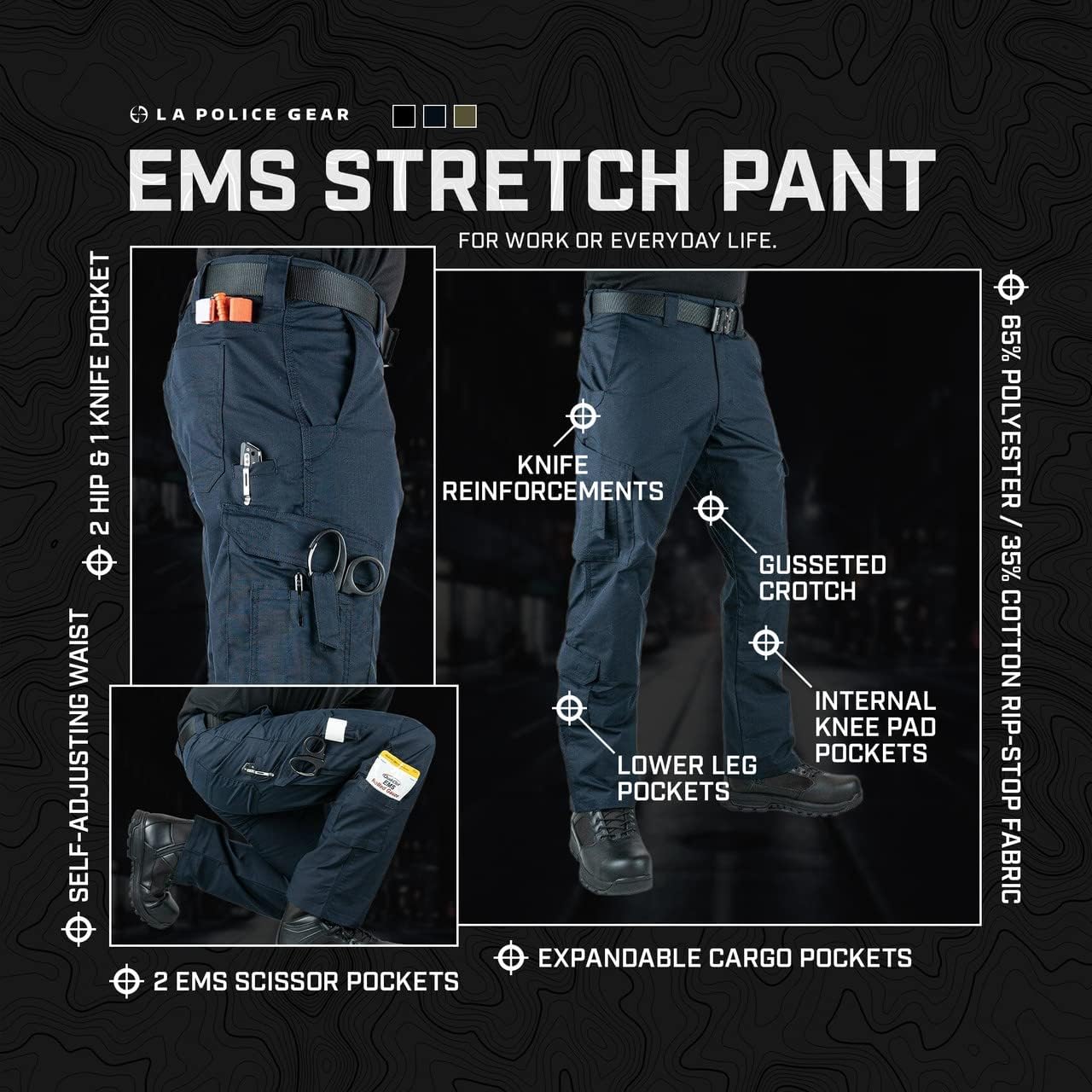 LAPG Men's Stretch EMS Pants, Tactical EMT Uniform Cargo Pants, Multi-Pockets, Work Utility Pants for Men - Image 5