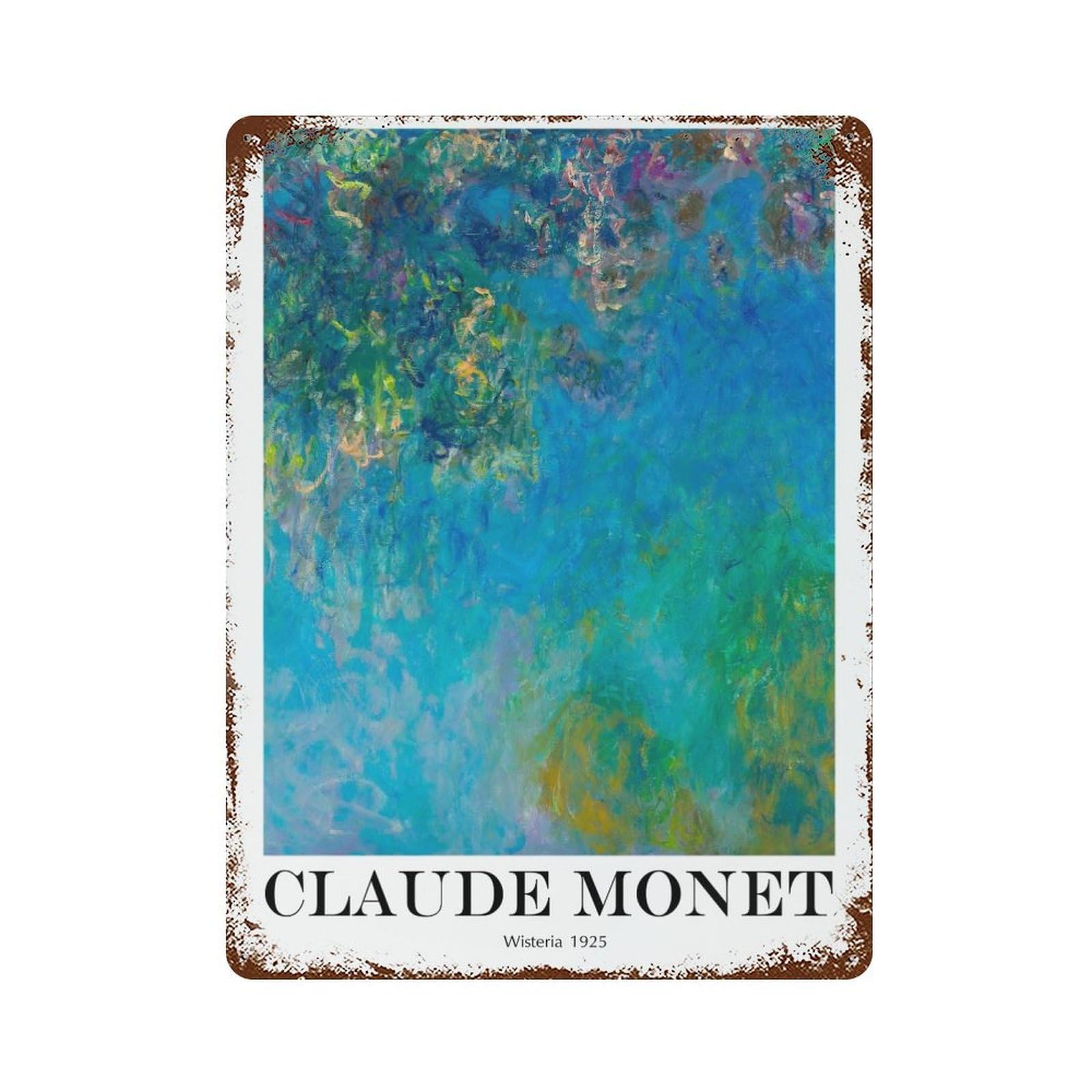 Claude Monet Wisteria Rustic Tin Plaque 15.7"x11.8", for Shed, Workshop And Garage Wall Decor, Farmhouse Wall Decor