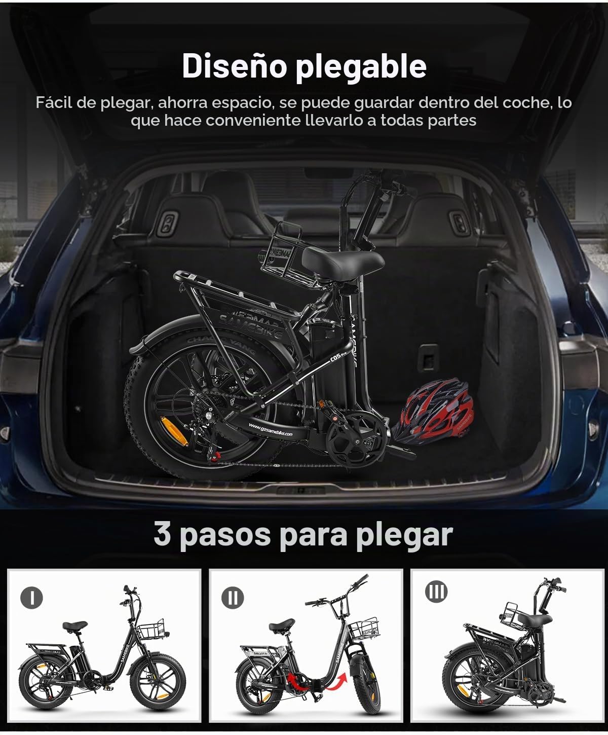 SAMEBIKE C05 Pro Bicicleta Electrica para Adultos, 20 * 4.0 Fat Tire E-Bike Bateria 36V13Ah 7-Velocidades Alcance máximo 60-120KM para Desplazamientos y Excursiones (Blanco)