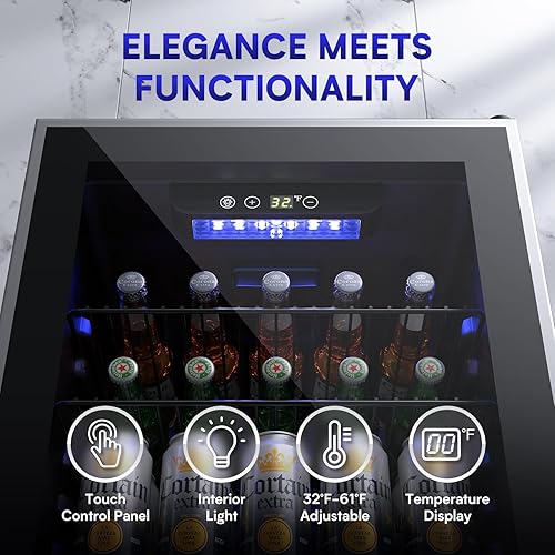 Miniatura 3 de Kismile Enfriador de vino para 112 latas, 26 botellas, 3.2 pies cúbicos. Pequeña puerta de vidrio para nevera, refrigerador de bebidas para encimera