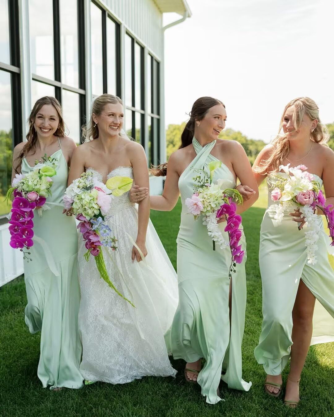 Halter Backless Bridesmaid Dresses for Women Silver Long Satin Evening Party Gown Sleeveless Prom Dress with Slit Size 16