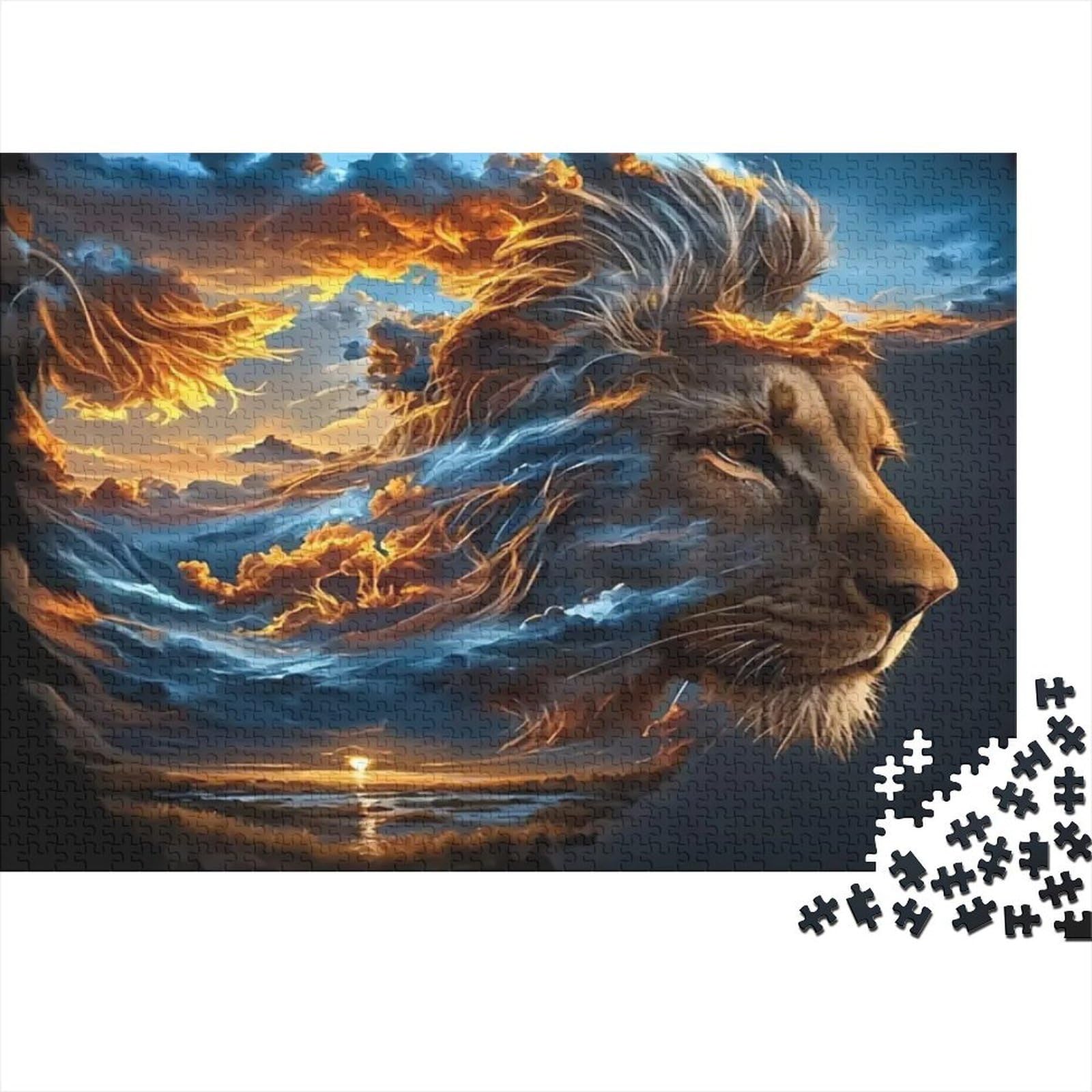 Fantasy Lion Jigsaw Puzzle 1000 Piece Jigsaw Puzzle Paper Puzzle for Adults Sunset Landscape Relaxation Family Game Focus Gift Home Decor 38x26cm/1000pcs โ image 1