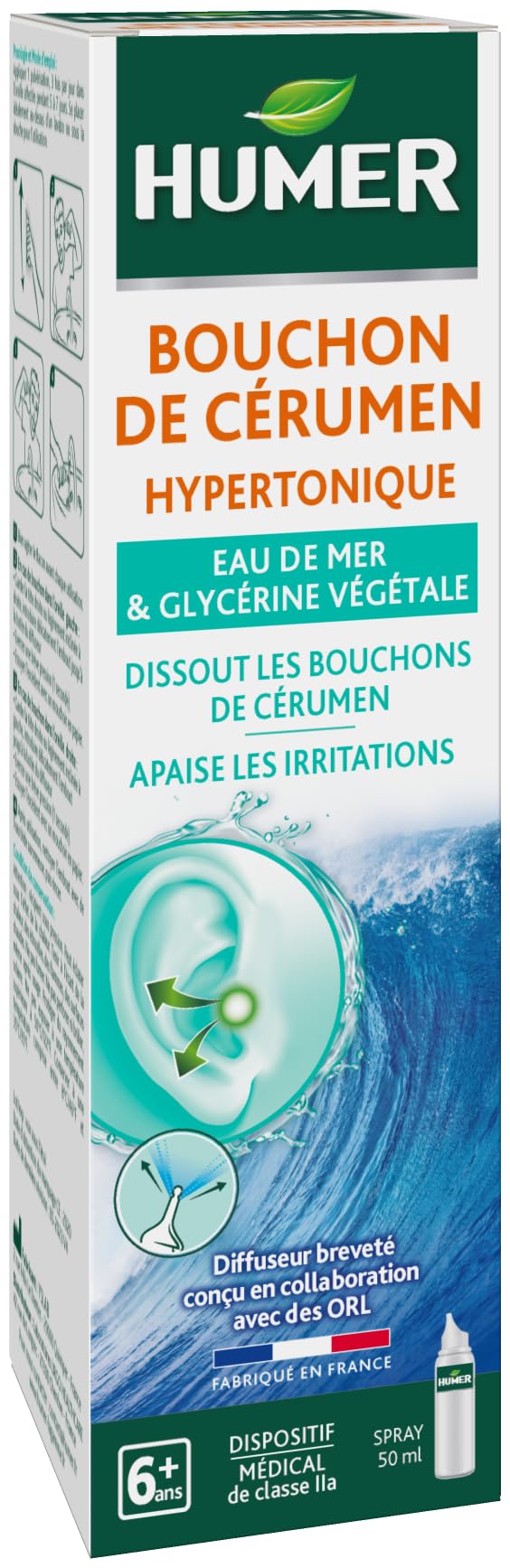 Humer - Ear Wax Plug - Ear Spray 50 ml, White/Green
