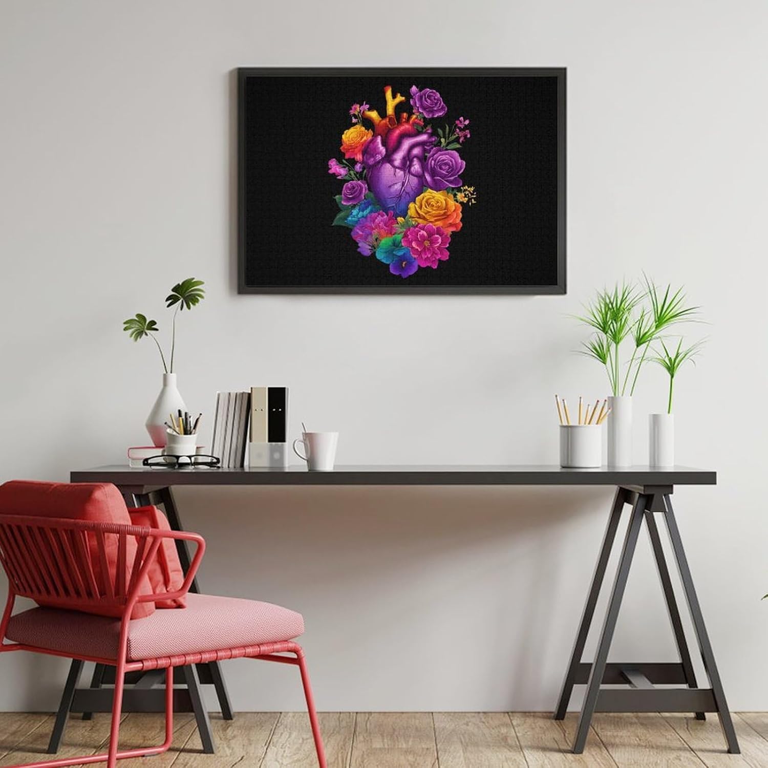 Colorful Heart Flower Anatomy Puzzles for Adults 1000 PCS Wooden Jigsaw Puzzle Wall Decor Christmas