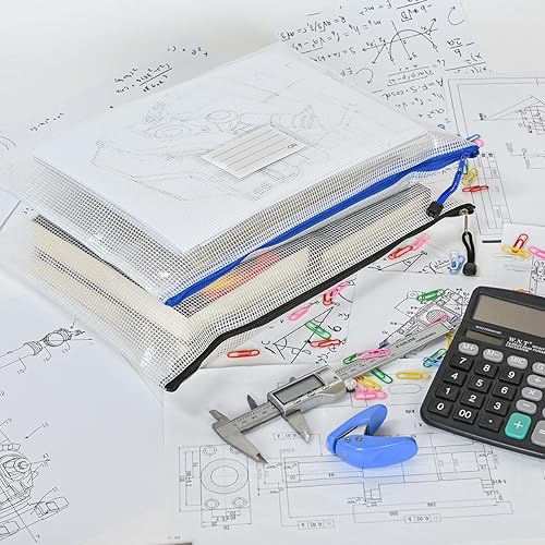 Miniatura 19 de AUSTARK Bolsa de malla de plástico con cremallera, 12 bolsas de archivos con cremallera con bolsillo para etiquetas, bolsas de almacenamiento