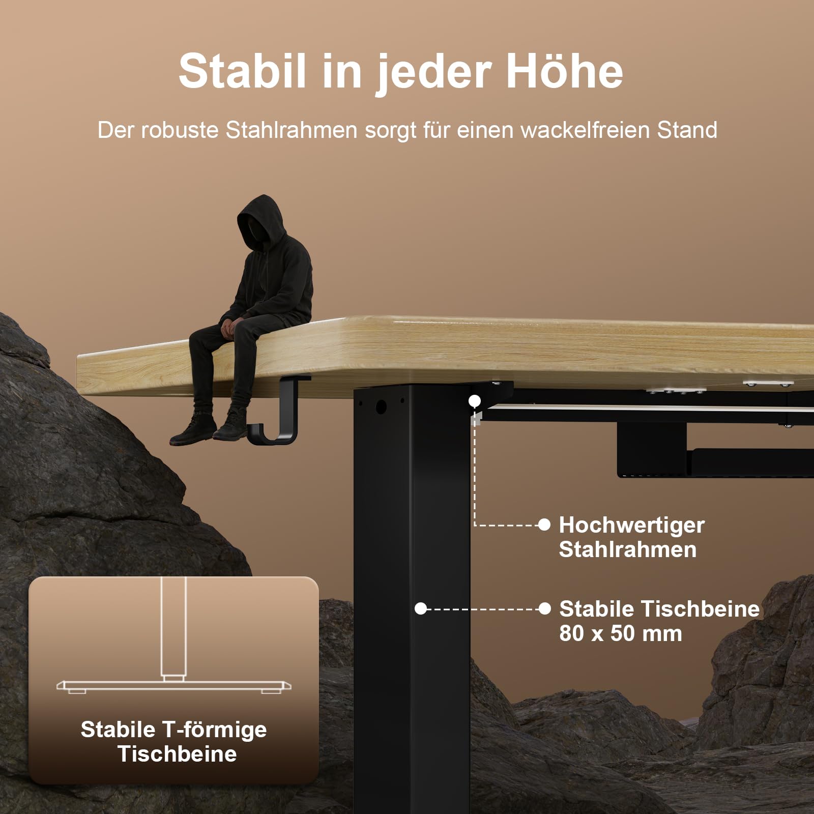 Jummico Höhenverstellbarer Schreibtisch 180×80 cm mit Kabelwanne & USB-A – Bild 7