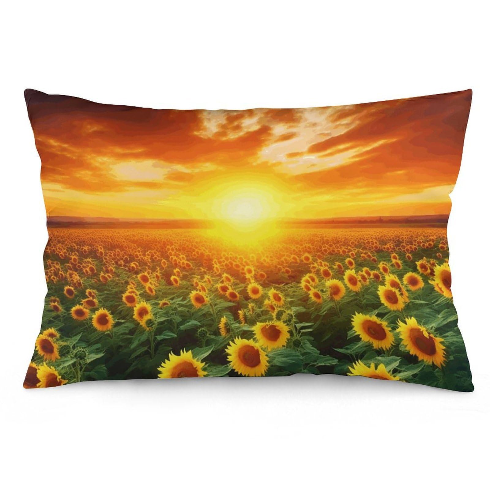 2 Pack Pillow Cases for Hair and Skin, Soft Breathable Pillow Case Covers with Hidden Zipper, Dreamlike Sunset of A Sunflower Field Pillowcase 20"x30" Pillow Covers for Sleeping Gift