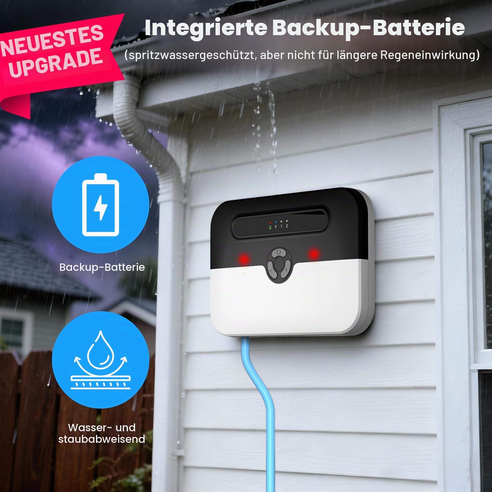 LUCKYDUO Z7PRO WiFi Wassermelder, Backup Batterie, Hoch/Niedrig, 110dB | Wassermelder mit App-Alarm, 110dB Sirene, LED, Notakku, IP65 wasserdicht, 3m Schwimmer, Keller Klärgrube Zisterne