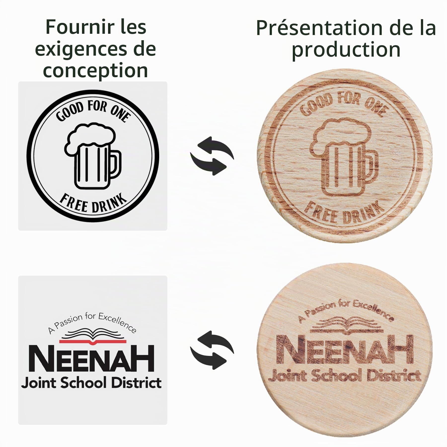 Lot de 100 jetons ronds en bois personnalisés, 3,8 cm, pièces en bois pour images de texte, jetons de boissons, petits disques, étiquettes décoratives, gravure laser