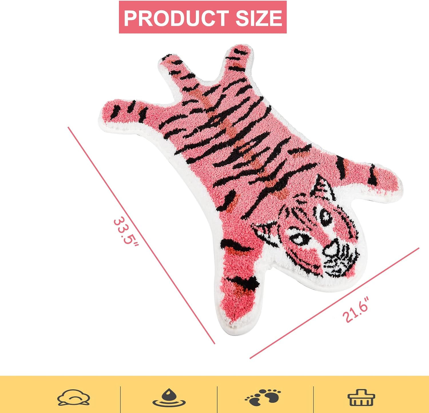 Seek4comfortable Cute Tiger Bath Mat for Bathroom Non Slip Pink Animals Bath Room Rugs Door Mat Absorbent Bathtub Rug Playmat Shower Rugs, 33.5x21.6inch