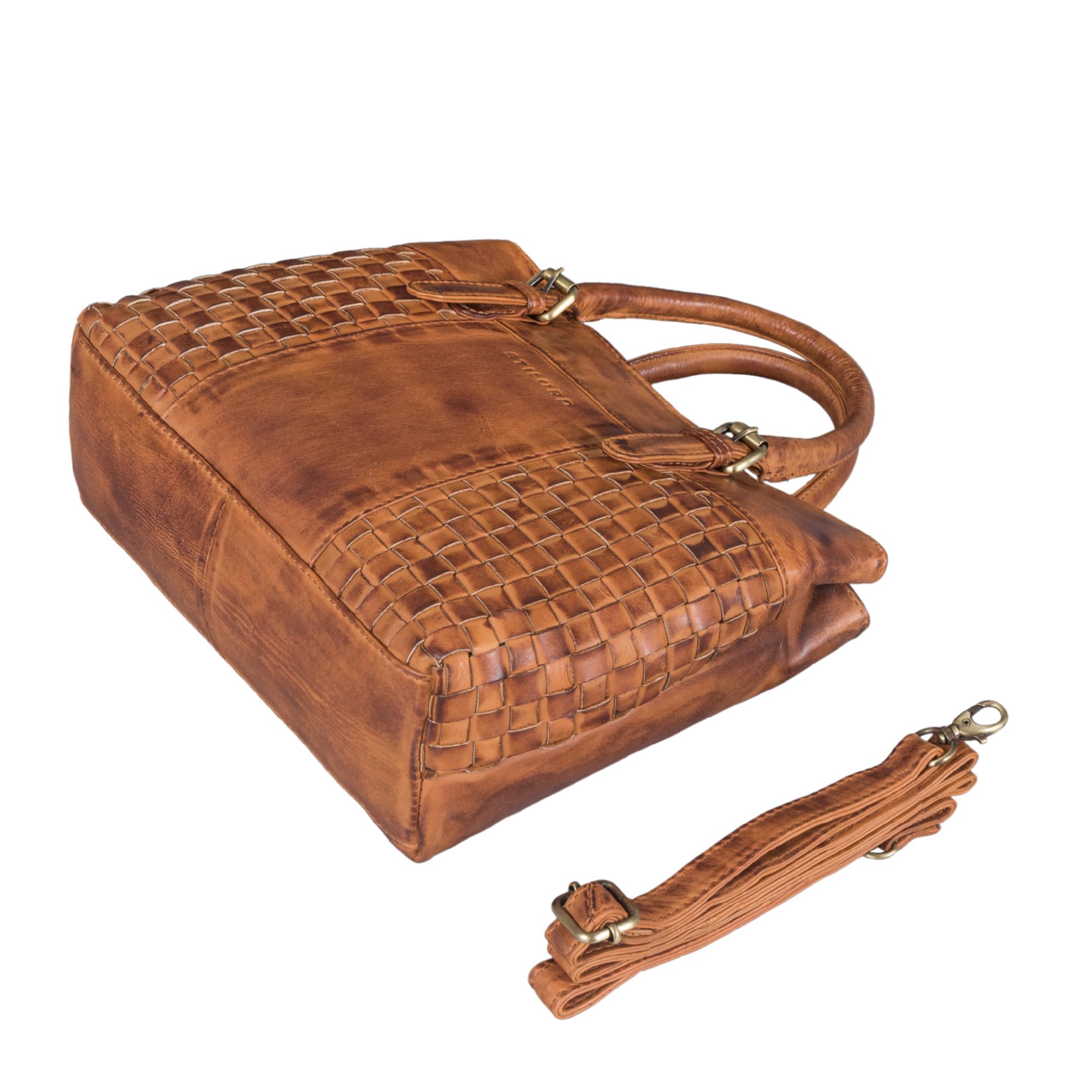 STILORD Daniela Moderno Bolso Piel Mujer con Aspecto Trenzado Bolso Bandolera para Señoras Tote Bag Bolso de Mano Cuero Auténtico Color:larino - marrón