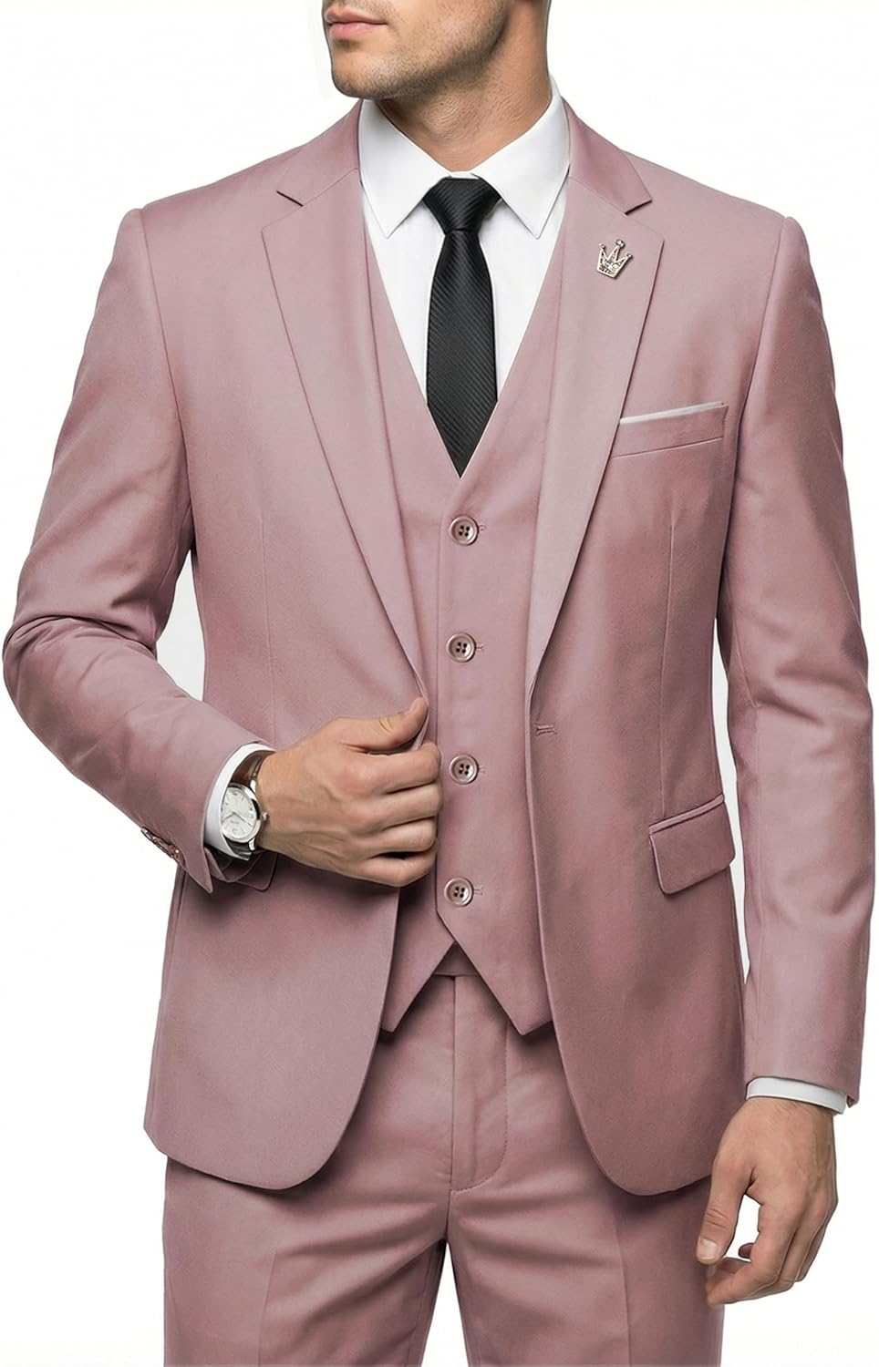 Hihawk Men's 3 Piece Suit Set with Tie, One Button Solid Slim Fit Jacket Vest & Pants, Suits for Mens Wedding Party Business