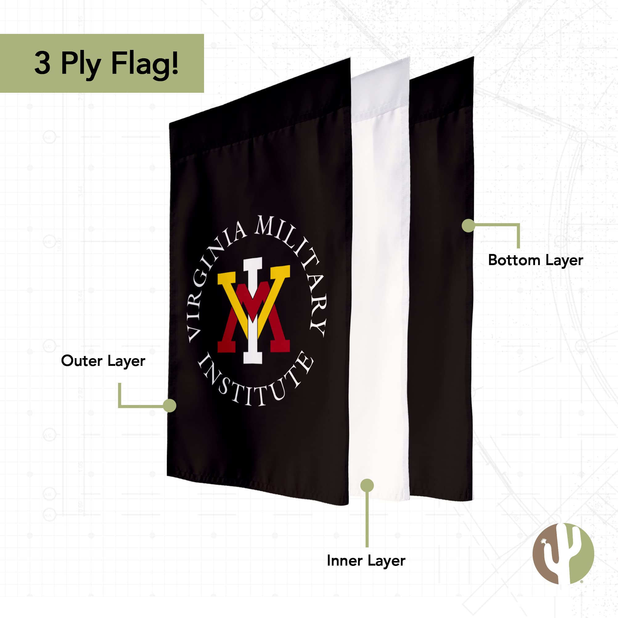 Virginia Military Institute Gartenflagge – Design B, 100% Polyester, Doppelseitig, Wetterfest