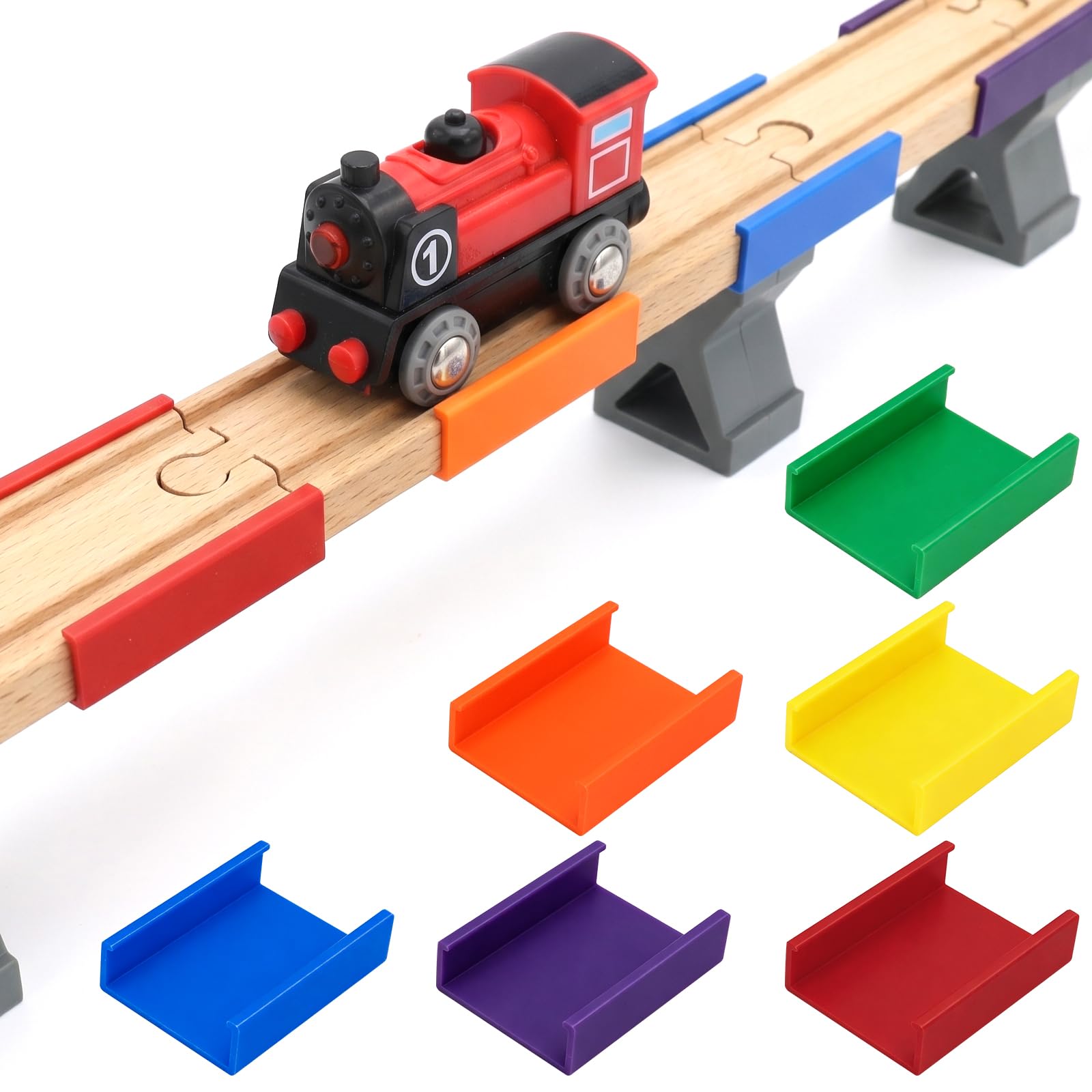 6 Piezas Rails Du Train Adaptador De Vía De Tren De Madera Piezas De Conector Universal Vías de Tren de Madera Adaptador de Puente Juguetes Educativos para Niños