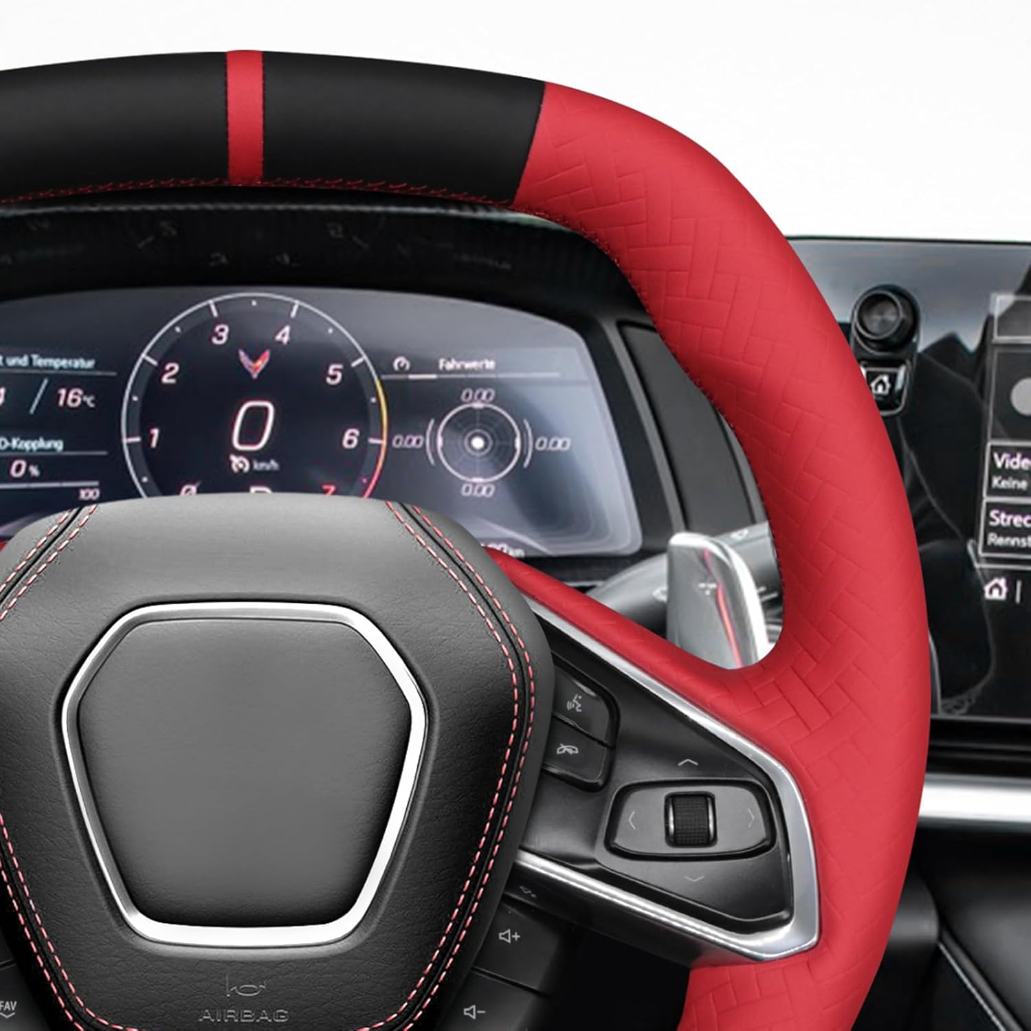 MEWANT Hand Stitch Steering Wheel Cover Wrap for Chevrolet (Chevy) Corvette C8 2020-2024 Steering Wheel Accessories for Chevrolet