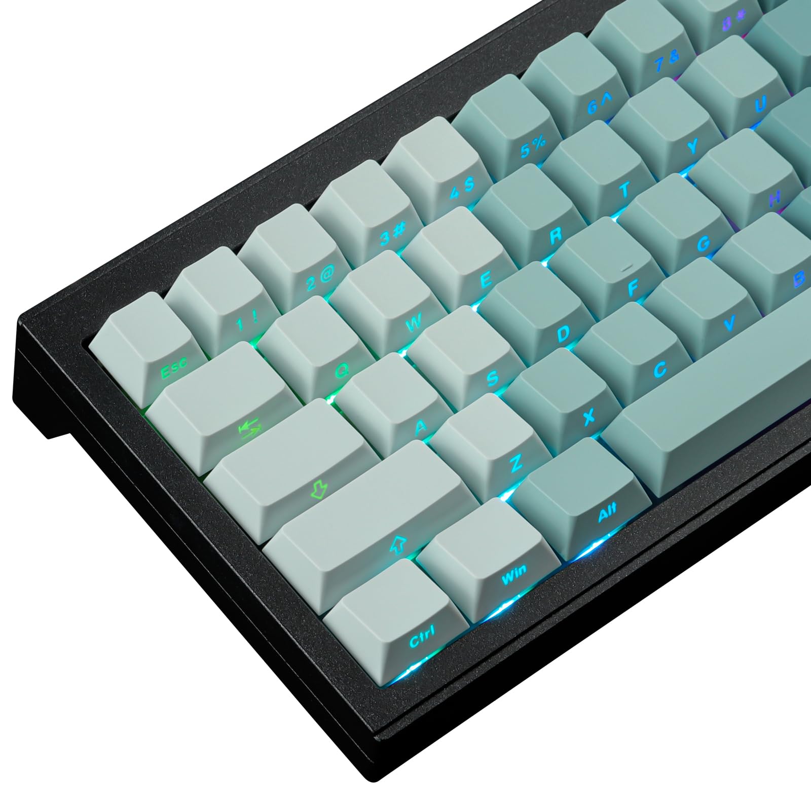Hyekic PBT Keycaps 121 keys custom gradient green keycaps letter side engraved transparent keycap ANSI & ISO layout for Cherry MX switches mechanical keyboards