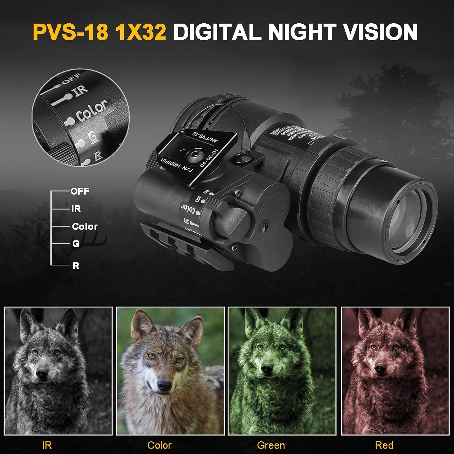 1X-1.5X 32mm Digital Night Vision PVS18, high-Performance Infrared PVS-18 Lightweight Design for Hunting