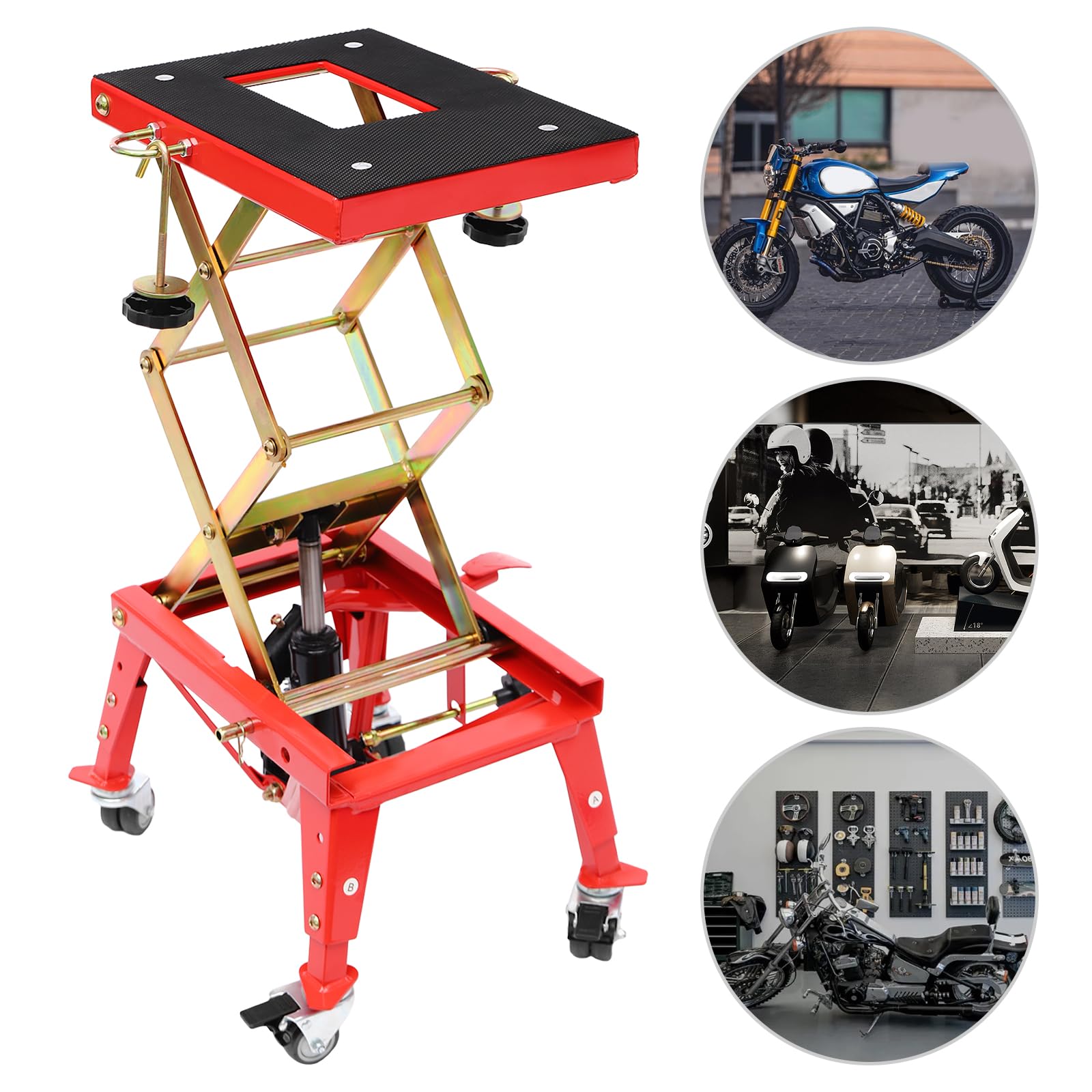 Elevador de motocicleta de 160 kg, plataforma elevadora hidráulica, altura ajustable, 30,5 – 80 cm, soporte para motocicleta, para talleres de reparación de coches, tiendas de motocicletas