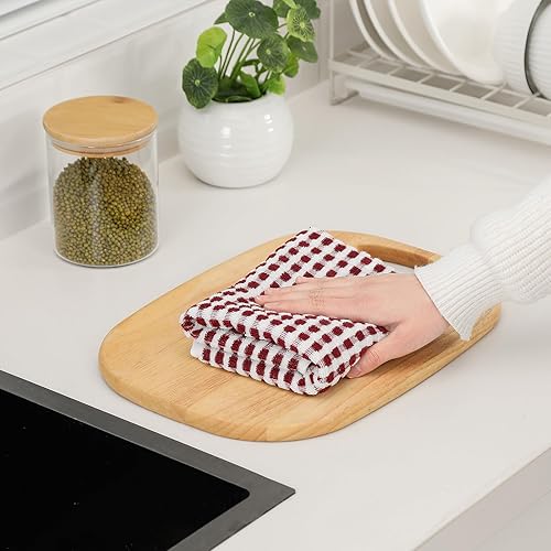 Miniatura 9 de SALAS Toallas de algodón para secar platos de cocina, toallas de rizo de celosía, paños de cocina absorbentes con lazo para colgar, 16 x 26 Rojo