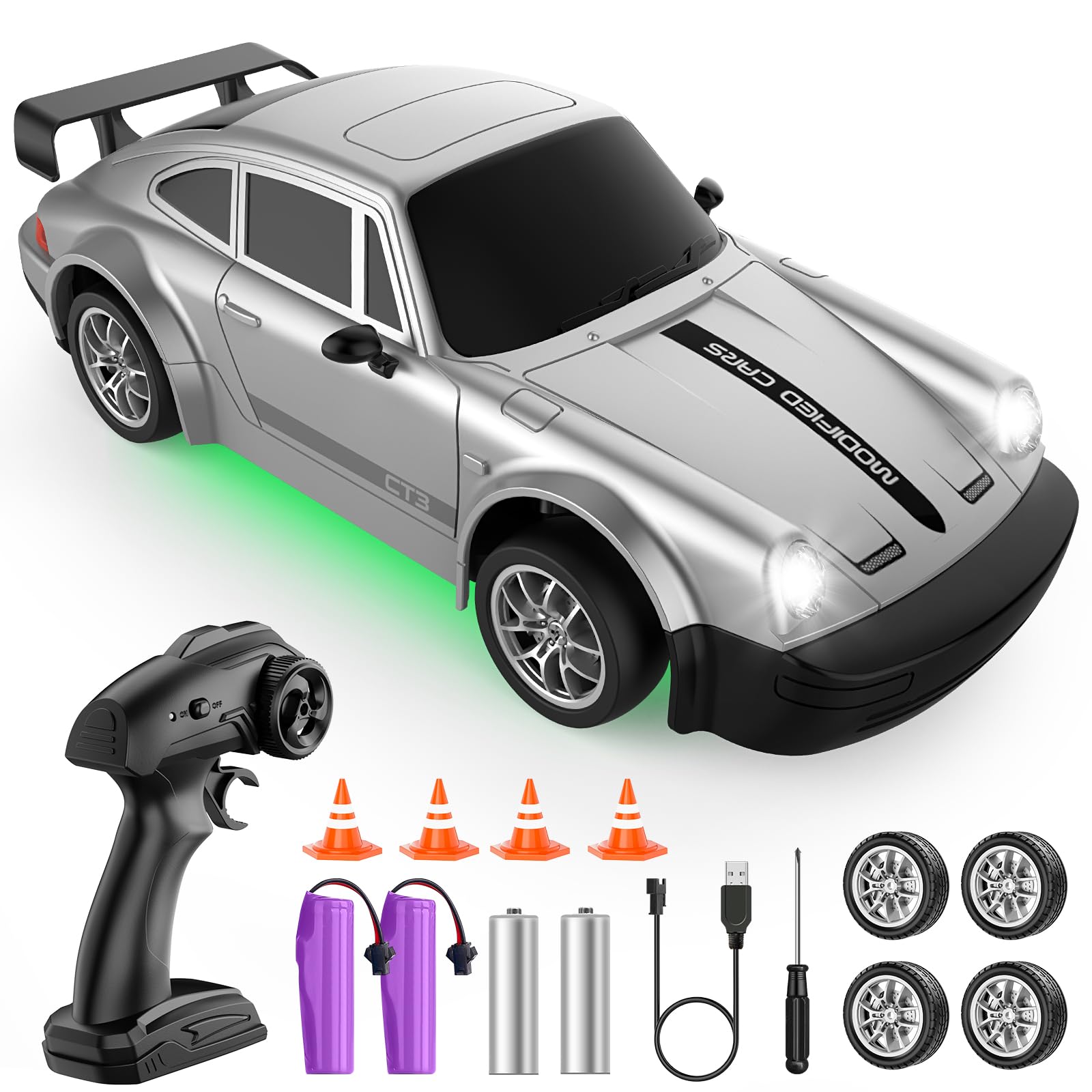 RC Drift Car 1 24 Scale 4WD Remote Control Car with LED Lights 20KM H High Speed Dual-Mode