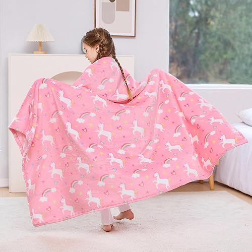 Miniatura 7 de Viviland Manta para niños, manta con estampado de unicornio para niñas, manta cálida y ligera de felpa para sofá, silla, sofá cama, para niños, 30 x