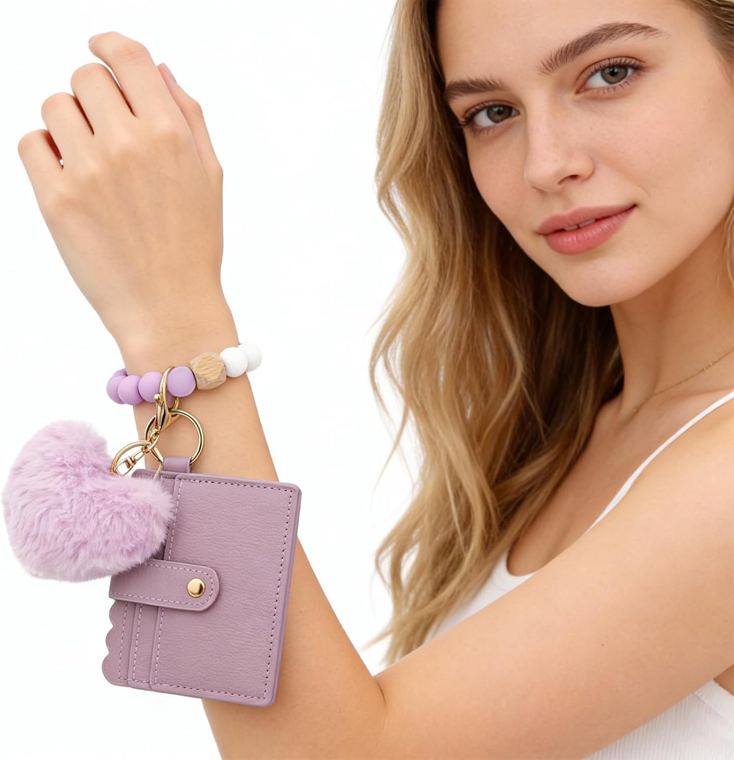 Wristlet Wallet for Women with Cute Keychain,Woman Key Chain Wallet with Coin Pocket and Credit Card Holder Small Wallet - Image 3