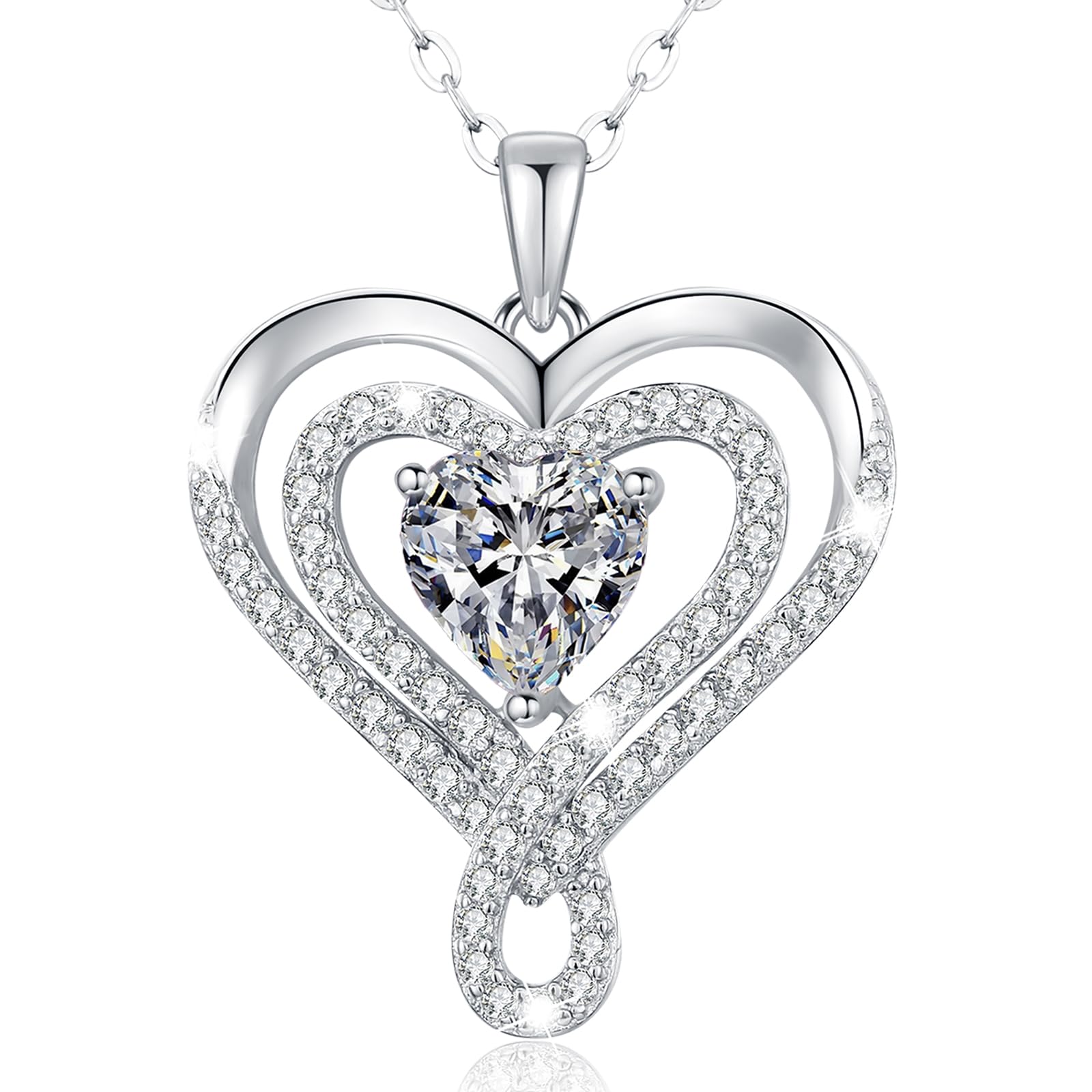 Collana Donna Argento Sterling 925 con Infinito Ciondolo Doppio Cuore Gioielli Regalo Donna Mamma Fidanzata Compleanno San Valentino Natale Anniversario Festa Della