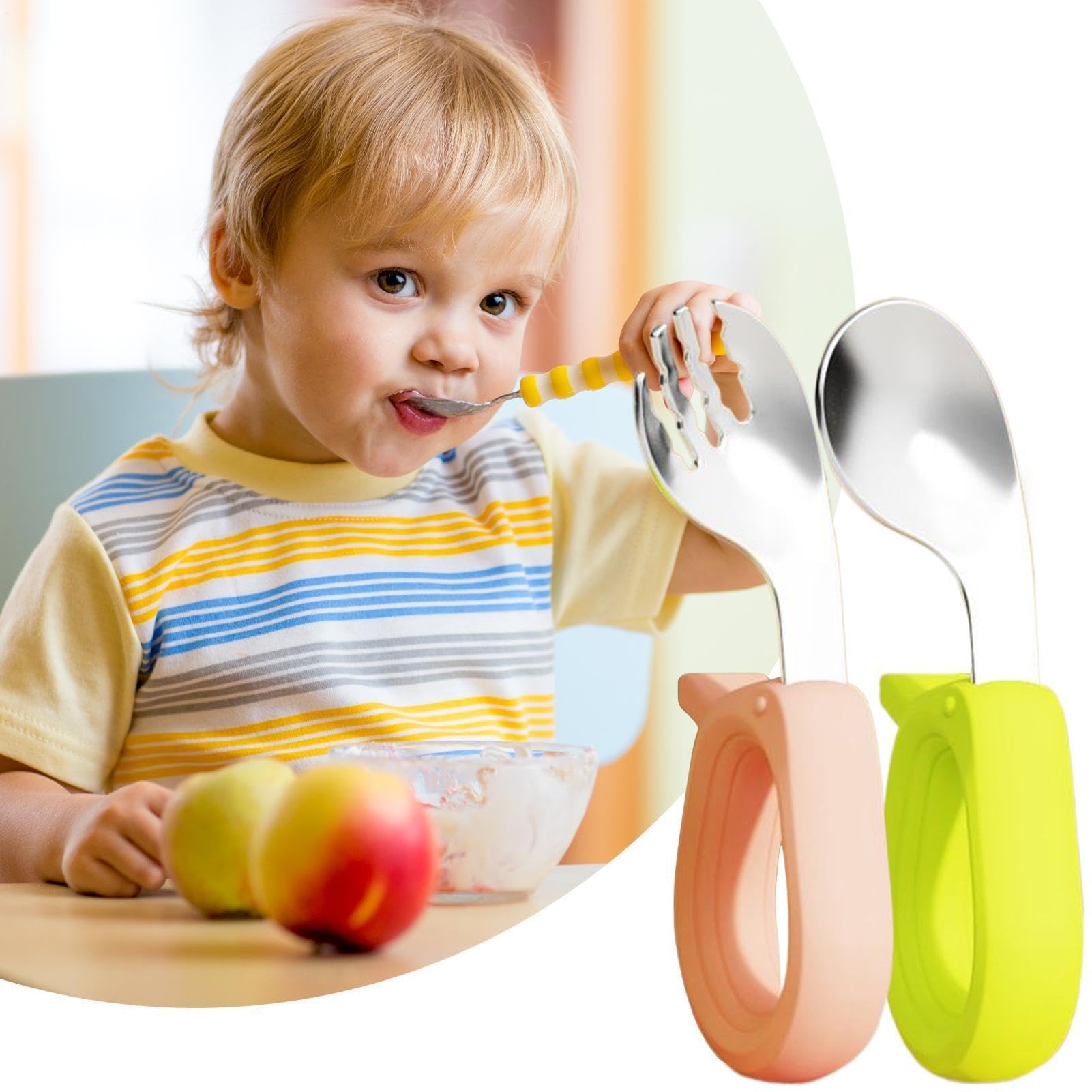 Forks and Spoons, Stainless Steel Anti-Slip Fork Spoon, Self-Feeding Cutlery with Round Handle, for Lunch, Dinner, School, Travel, Home, Daycare, Boys, Girls, 1+ Years, Road Trip — view 8