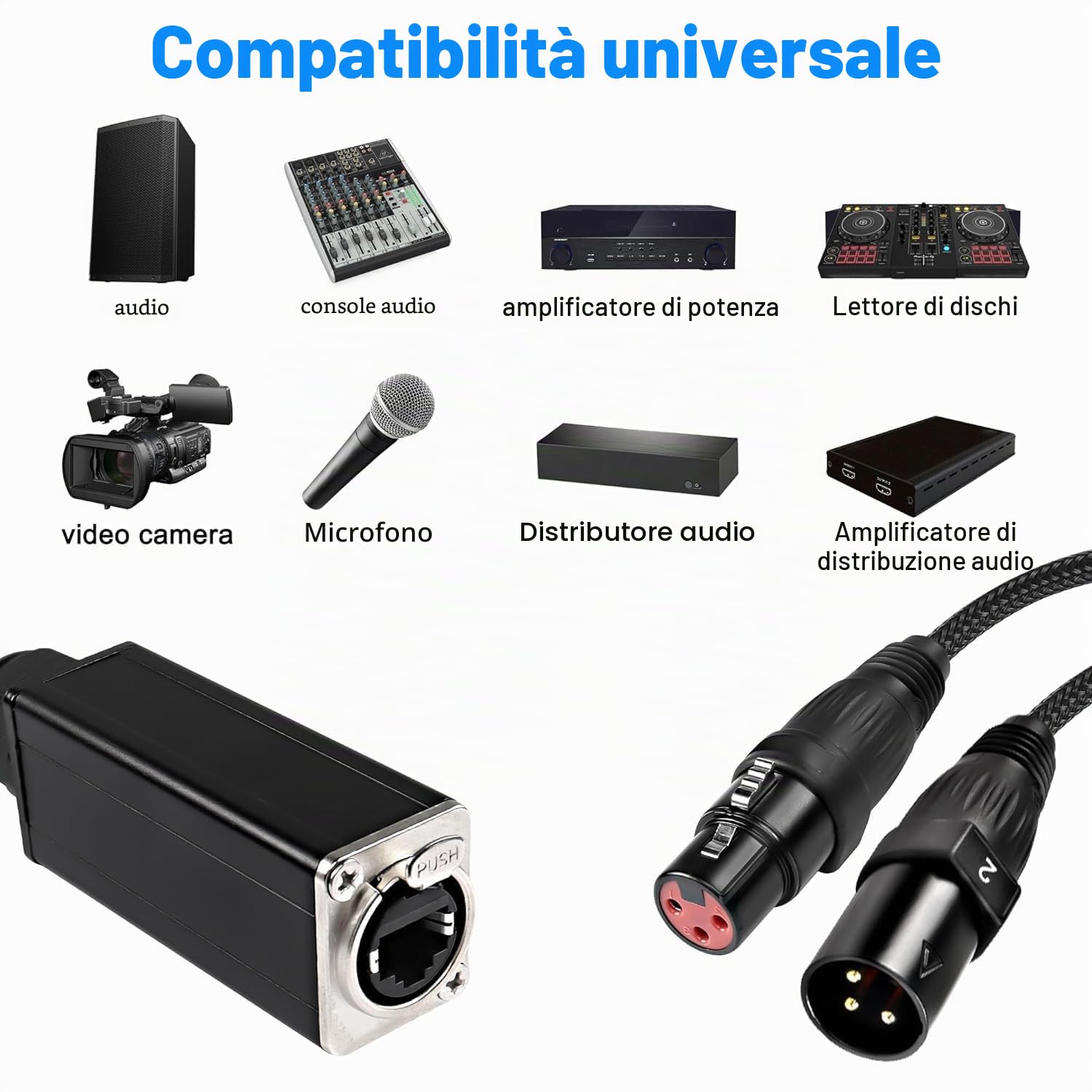 XMSJSIY Cavo audio a serpente a 4 canali a 3 pin XLR estensore multiplo ricevitore di rete a Ethercon per DMX512 XLR maschio/femmina a RJ45 tramite cavo intrecciato Cat5/6/6e stadio registrazione, 2