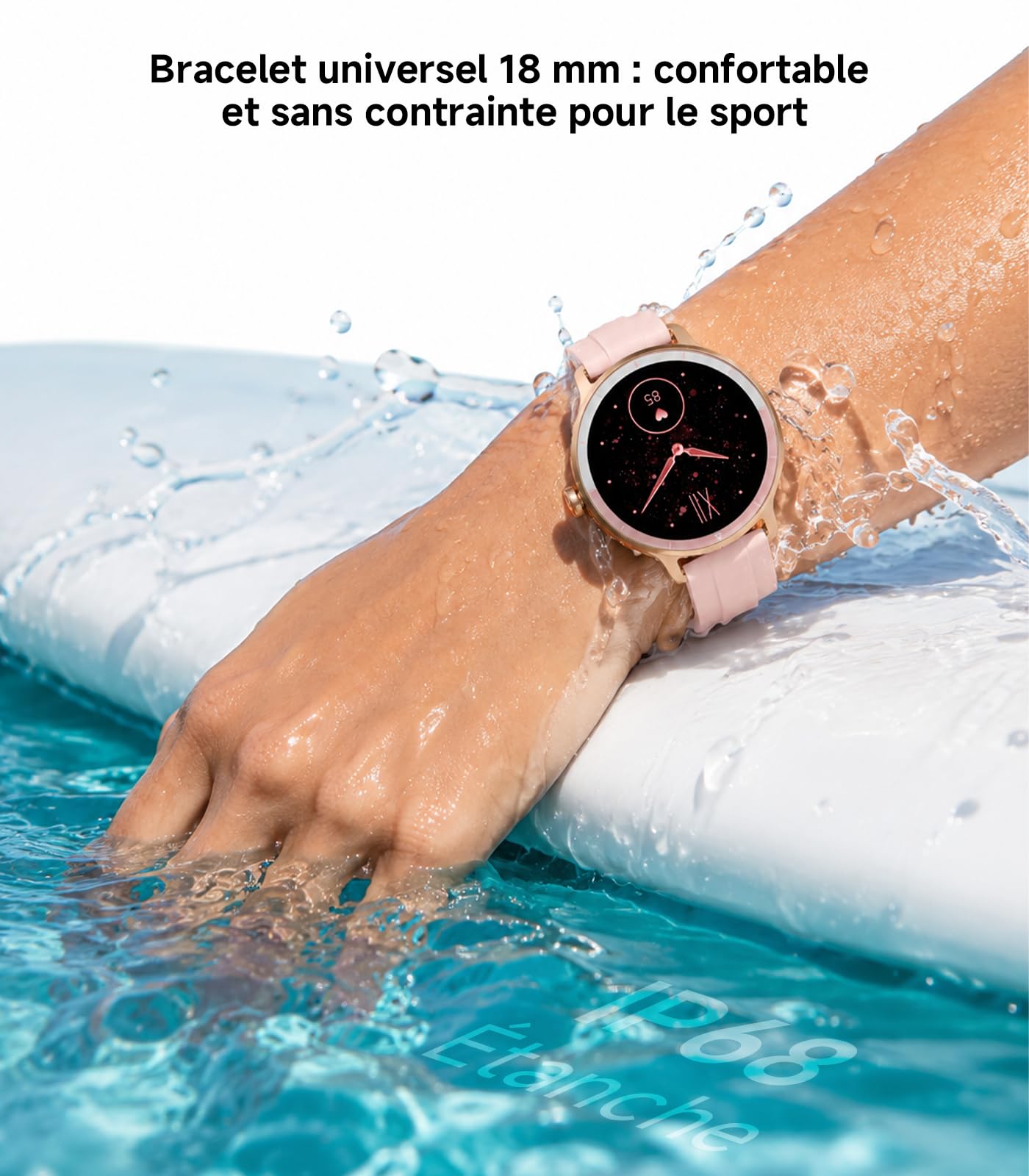 Montre intelligente femme,ultra-mince 0,39",suivi 24H | Appels Bluetooth, ip68 étanche, fréquence cardiaque / cycle Tracker, 100 + modes sportifs, compatible Android / iPhone