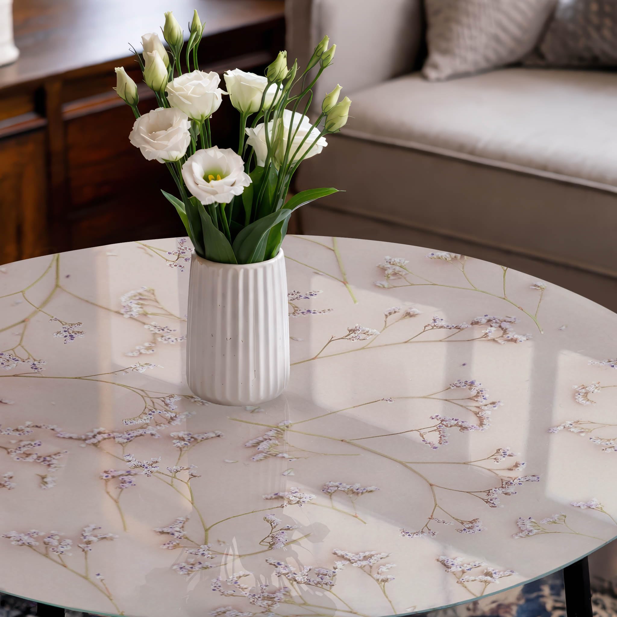 Placa de Cristal 100 cm | Redondo | Espesor 4 mm | Bordes Pulidos | estampado floral | para la Cocina y Salón | Vetro Temperato | Pies Antideslizantes | con Impresión Decorativa