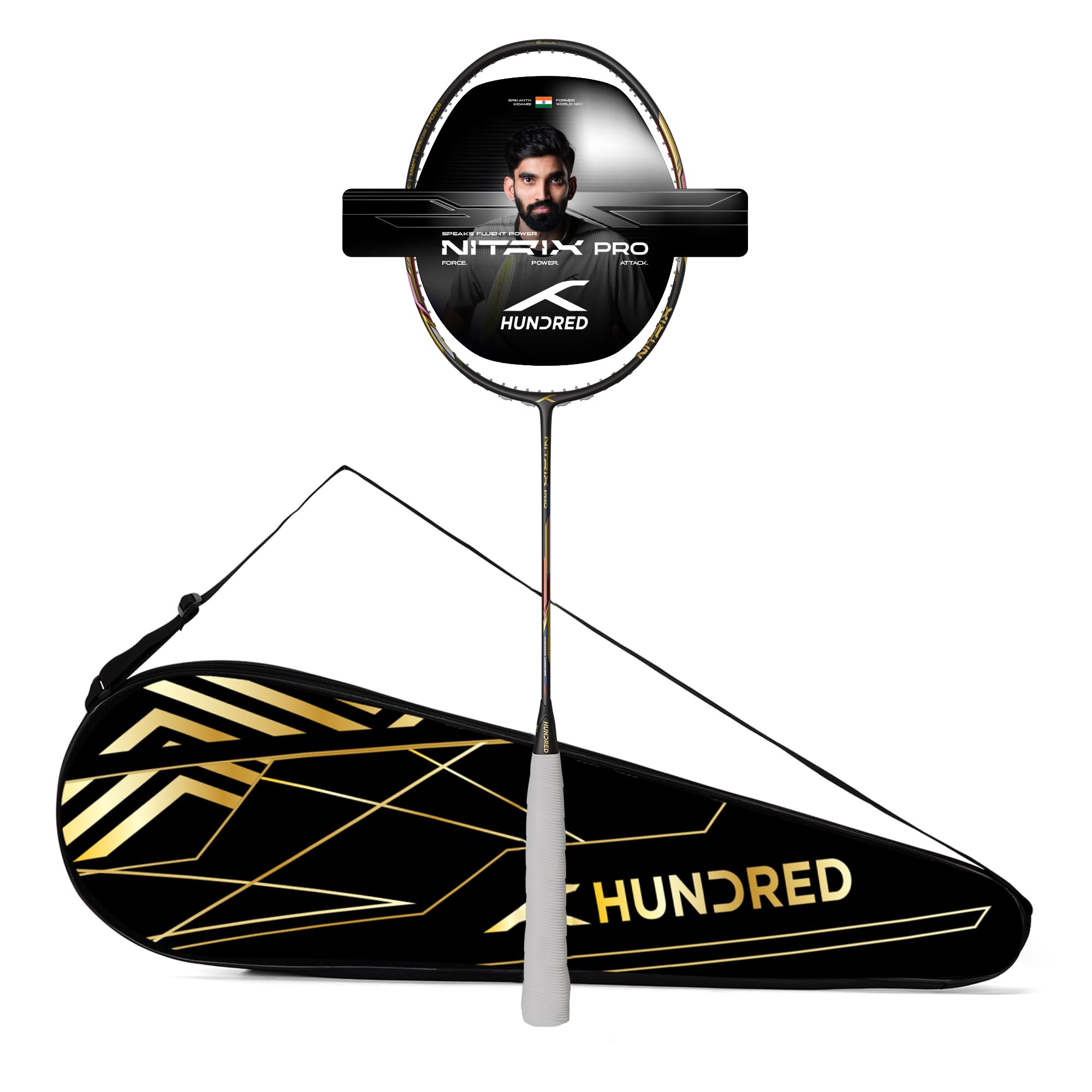 Hundred Nitrix Pro Badminton Racket | Carbon Fibre Frame | Lightweight | Max Tension 32 lbs | Flexible Shaft | Balanced Head-Heavy Design | All-Round & Attack Play | Full Cover Included-image-25