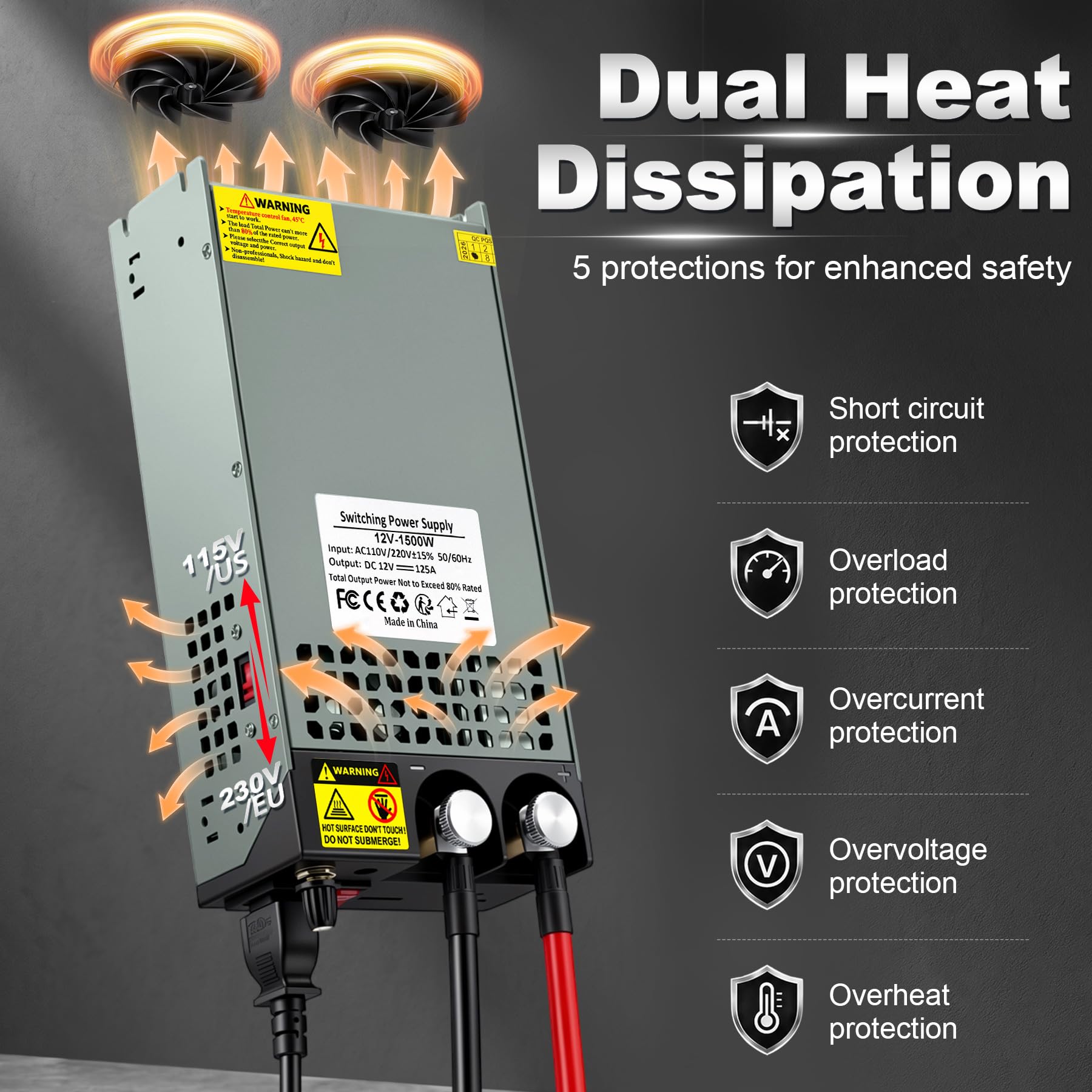 6-12V DC Netzteil Einstellbar 125A 1500W Schaltnetzteil AC auf DC