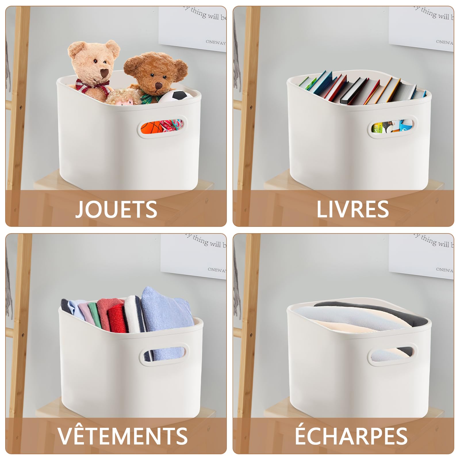 Lot de 8 Boîtes de Rangement avec Couvercle 8L - Bac de Rangement Blanc Empilable avec Poignées - Panier Organiseur en Plastique pour Cuisine, Salle de Bain et Placard (26x18,5x16,5 cm)