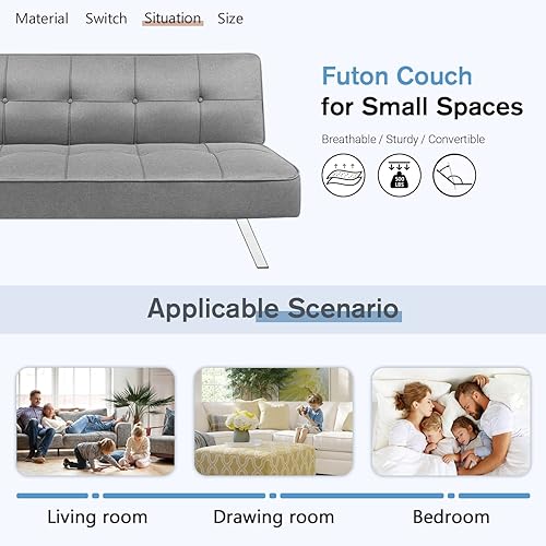 Miniatura 7 de Furmax Sofá cama convertible plegable futón moderno tapizado para sala de estar sofá reclinable de tela para el hogar con patas de metal resistentes