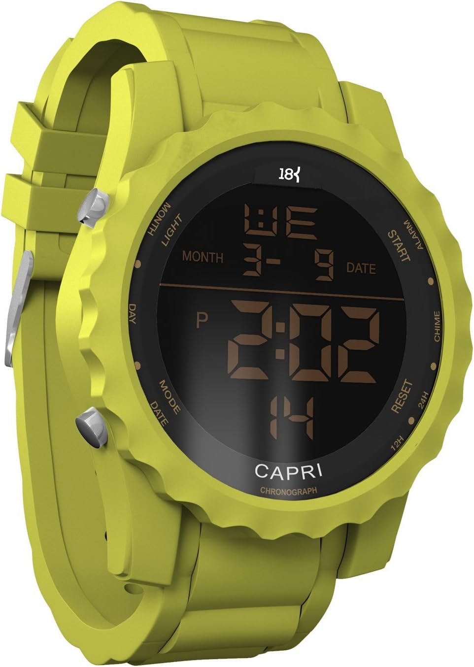 18K Watches Men's Capri Digital Watch, Yellow/Black
