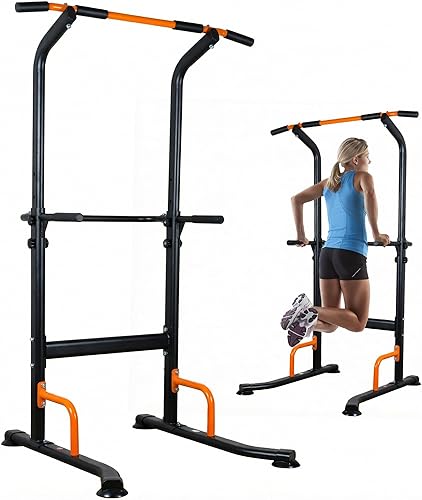 leikefitness Equipo de ejercicio multifunción de torre de energía, estación de inmersión para dominadas, altura ajustable para gimnasio en casa,