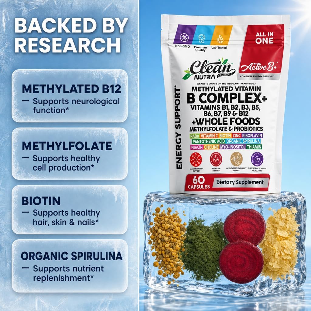 Condition photo showing New/Like New for vitamin b complex methylated b vitamins for women, vitamin b12 methylcobalamin methylfolate b12 b1 b2 b3 b5 b6 b7 b9 biotin myo inositol choline organic spirulina methylated multivitamin 60 ct