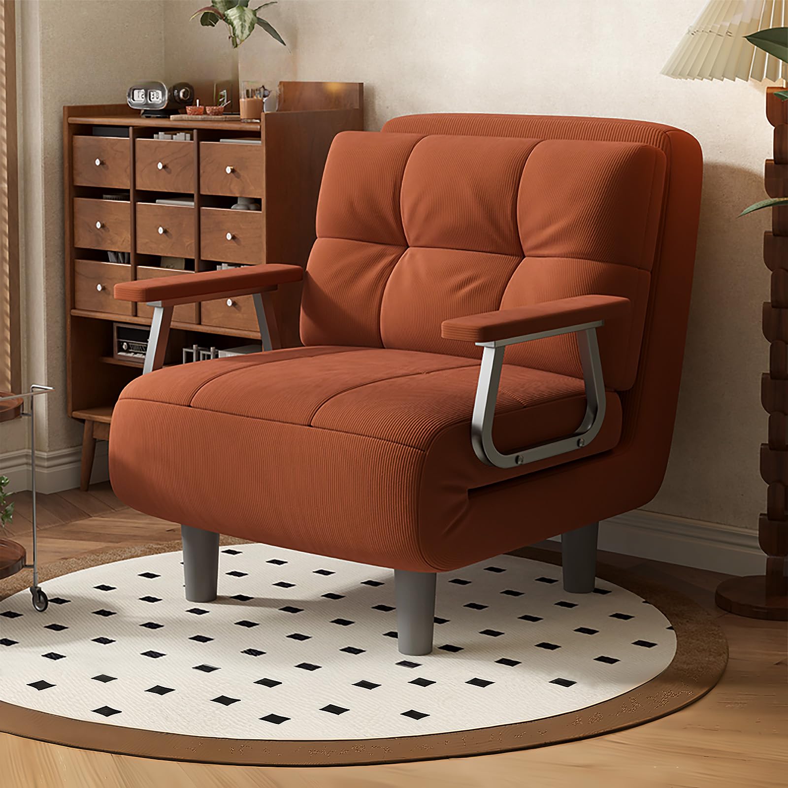 Sofá convertible de pana de 1 plaza, sillón con cojines y reposabrazos, diseño que ahorra espacio, ideal para salas de estar pequeñas y oficinas en casa