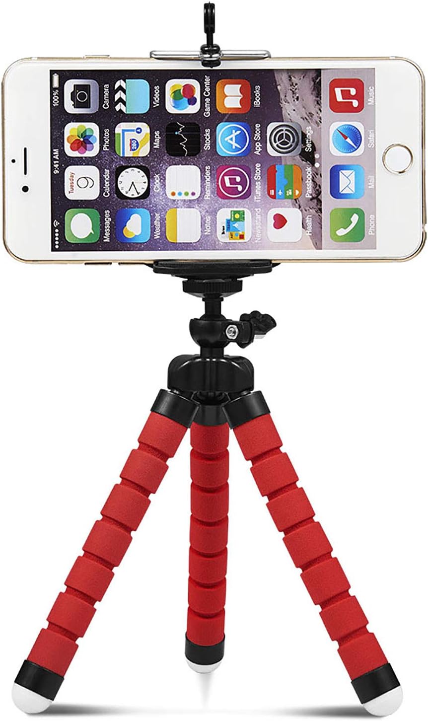 Phone Tripod Flexible Adjustable Stand Octopus Leg Style Desktop Portable Mini Support with Clip for Cellphone Smartphone Digital Camera Red