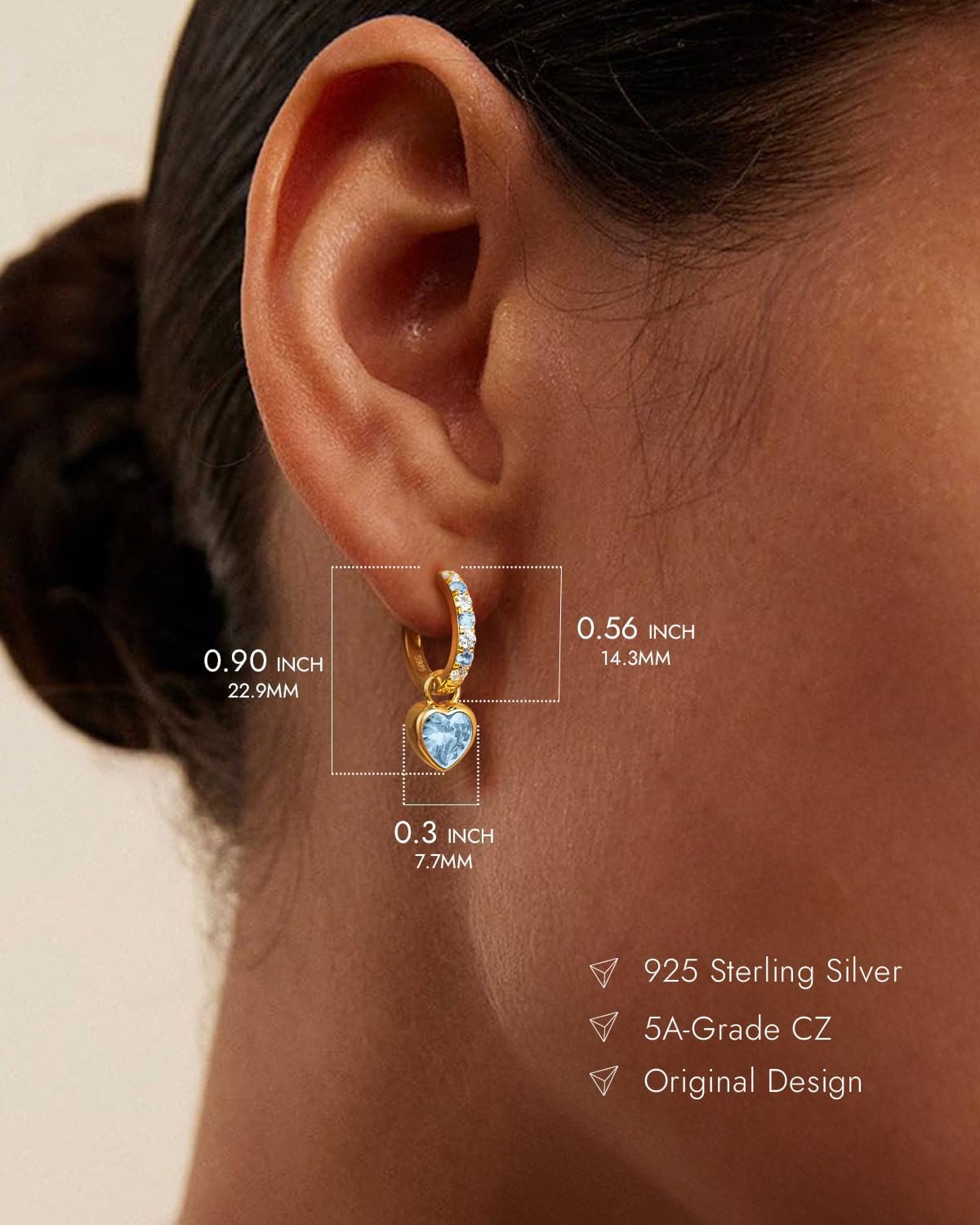 Heart Birthstone Dangle Drop Earrings for Women: 925 Sterling Silver Hypoallergenic Huggie Earrings with Dainty 5A CZ, Trendy Jewelry Valentine Anniversary Birthday Gifts for Her Wife Girlfriend Mom - Image 5