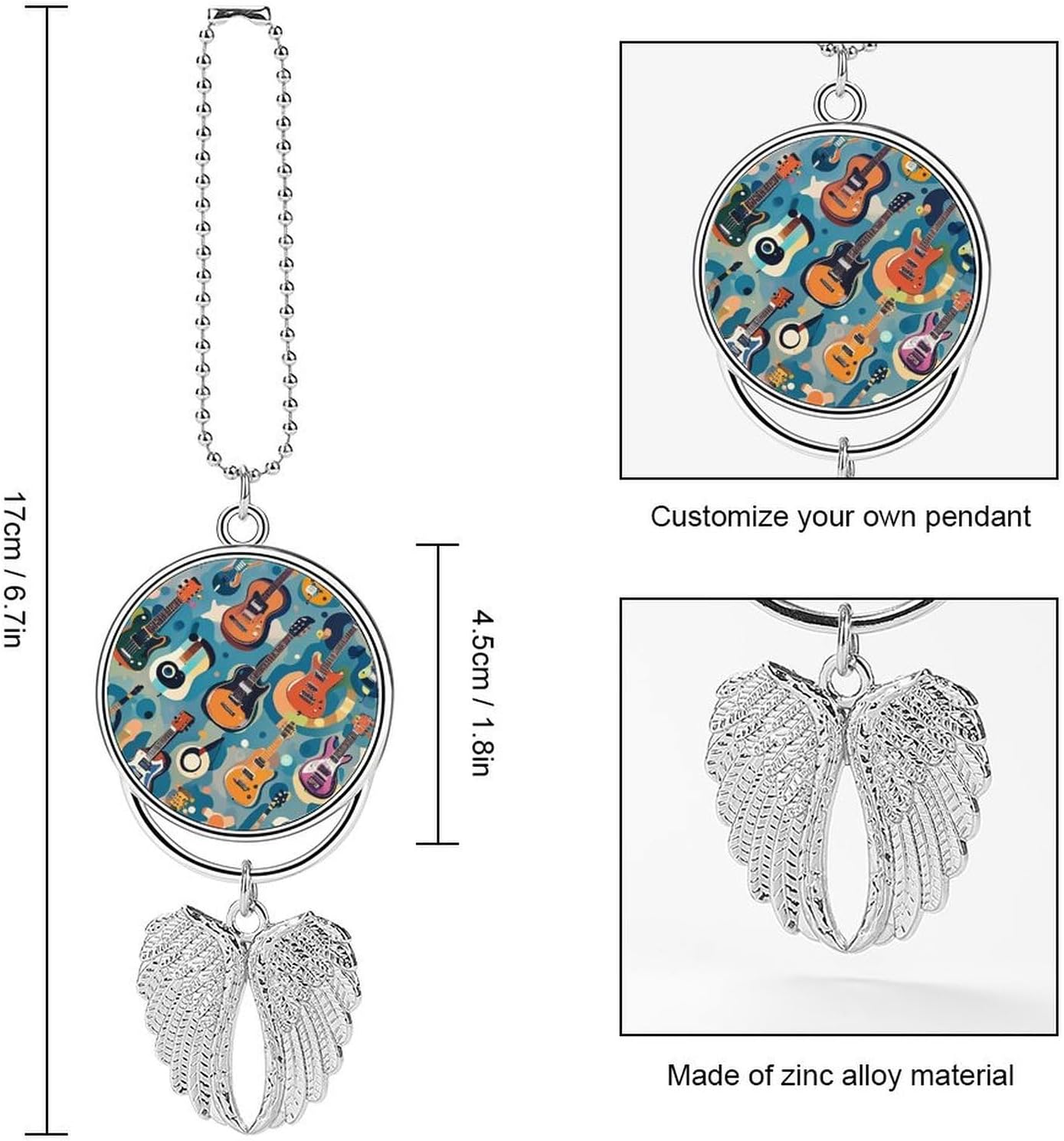 Rock Music Pattern Car Hanging Ornament Cute Hanging Car Charm Personalized Car Decor Rear View Mirror Accessories Funny Auto Interior Hanger Decoration Car Accessories for Women Silver-Style image 2