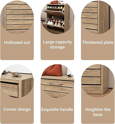 Miniatura 6 de FAMAPY Moderno zapatero con 2 cajones abatibles, gabinete de almacenamiento independiente de zapatos, diseño de obturador, organizador de